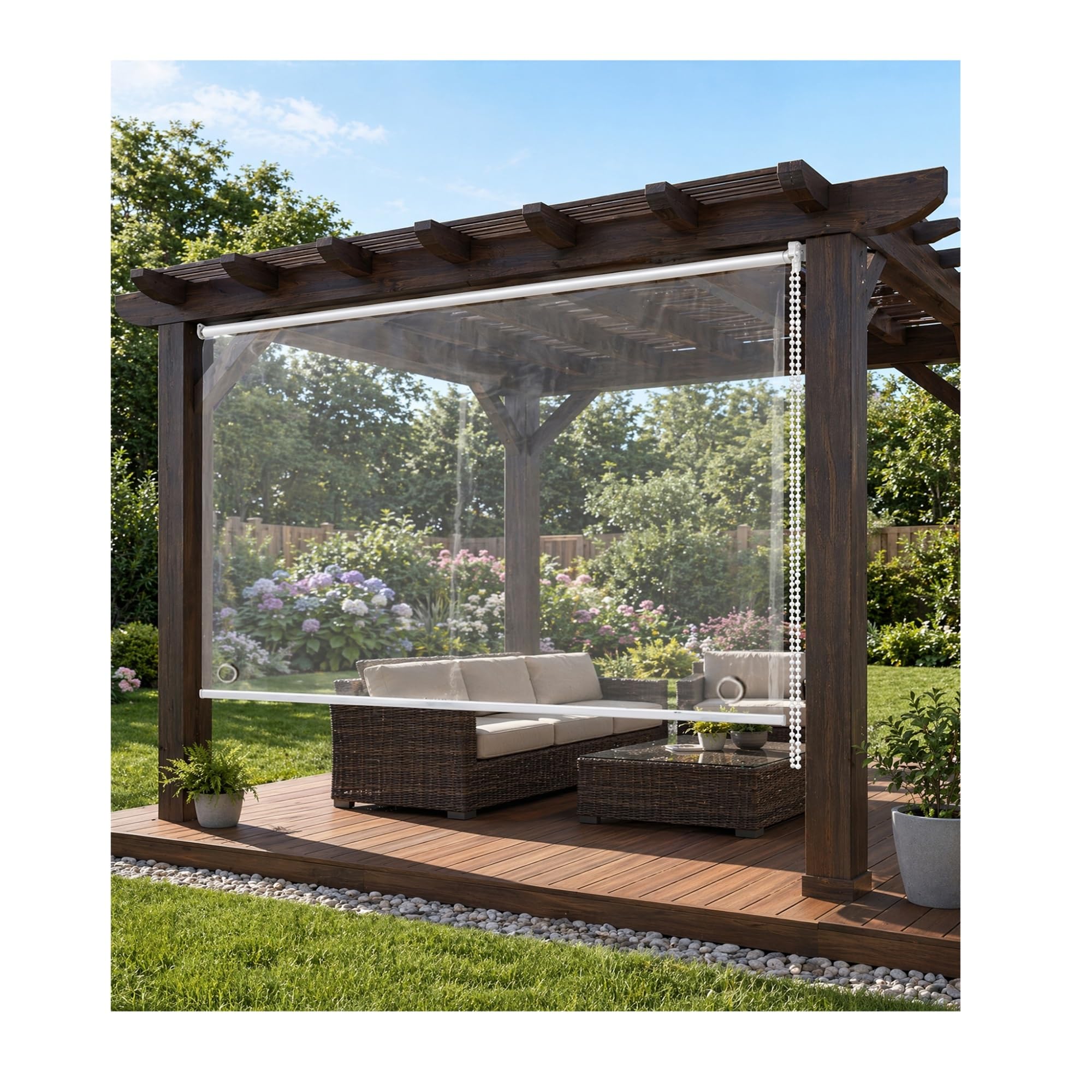 Qweasdf One Color Outdoor Clear Windproof Roller Shade, For Balcony Patio Transparent Pvc Blind & Grommet Draft Stopper Waterproof Thermal Insulated Soft Vinyl Partition,Custom Size(W150*H200cm/W59.05*H78.74in)