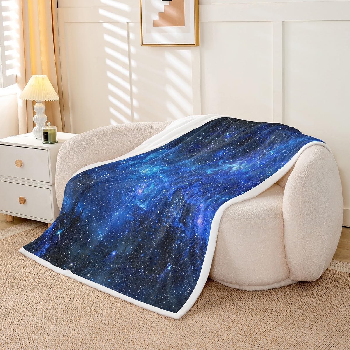 Dark Blue Galaxy Bed Throws for Kids Girls Boys Teens Shiny Starry Universe Flannel Fleece Blanket Soft Lightweight Throw Blanket for Couch Sofa, Queen Size (90 x 90 Inches)