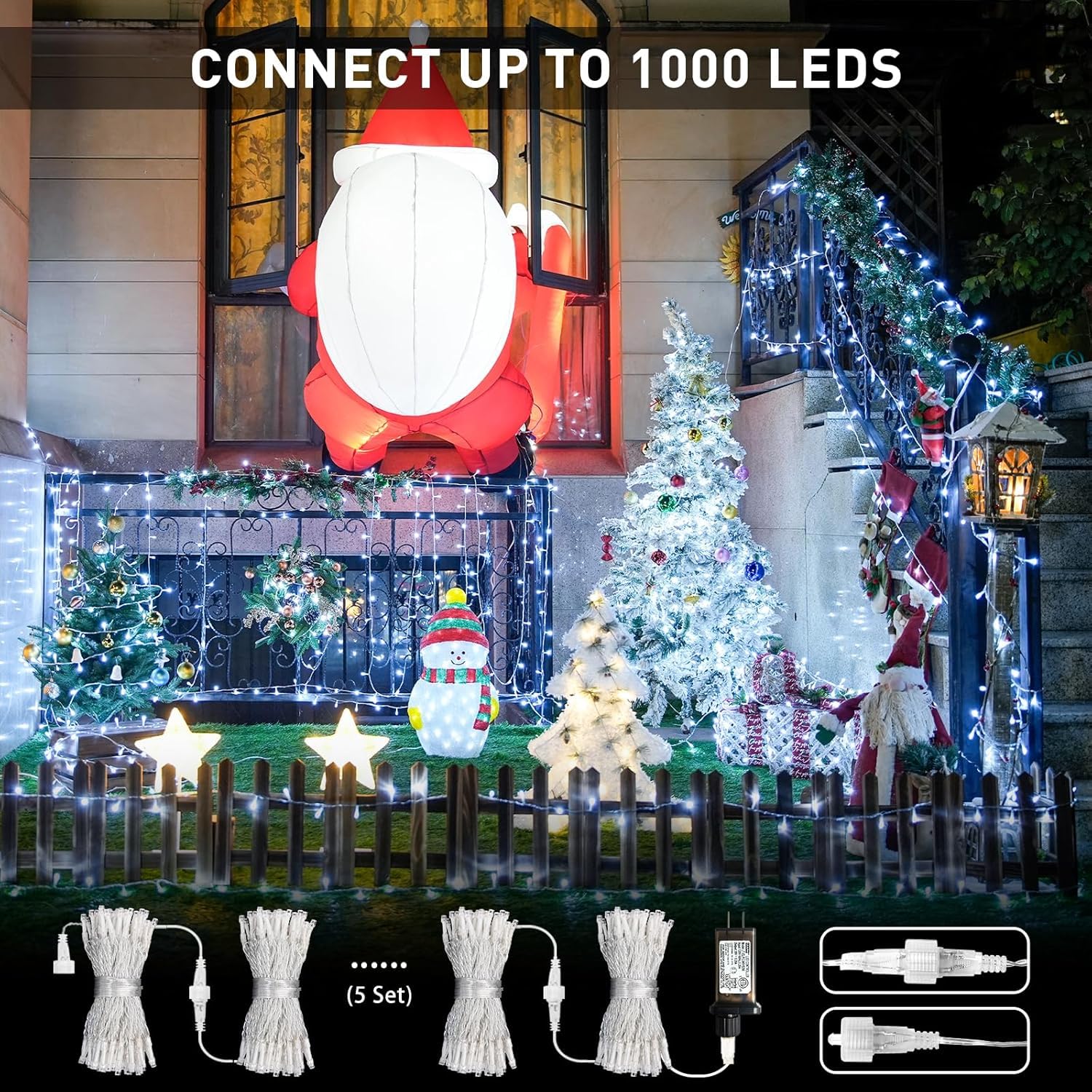 Paquete de 2 100 luces LED blancas de Navidad para interiores, 33 pies, 8 modos, tira de luces blancas para interiores y exteriores, conectables, alambre transparente, luces de Navidad para 5