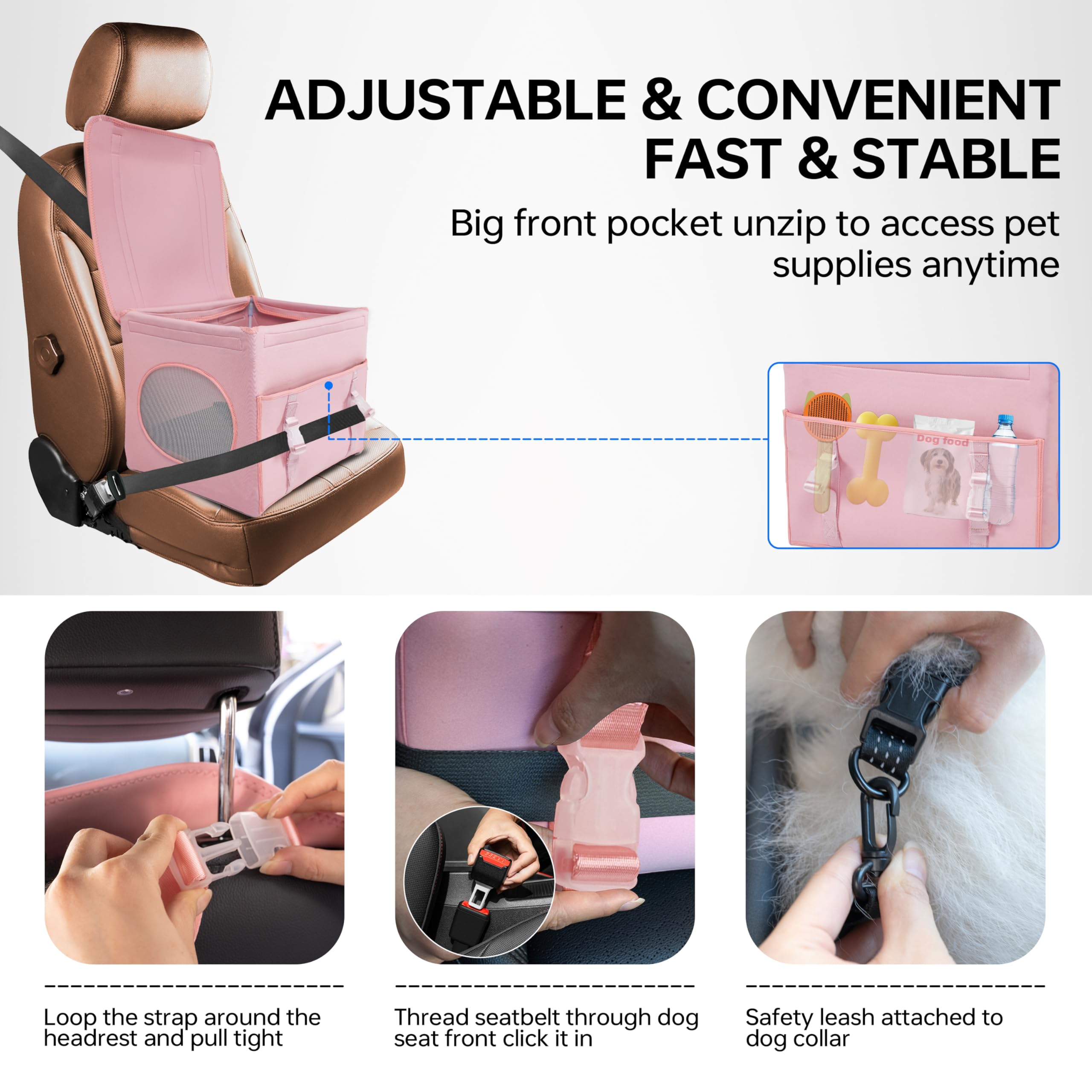 Dog Booster Car Seat with Washable Removable Cover for Small Dogs up to 13 lbs,Fits Car Truck SUV.(Pink) - image 5