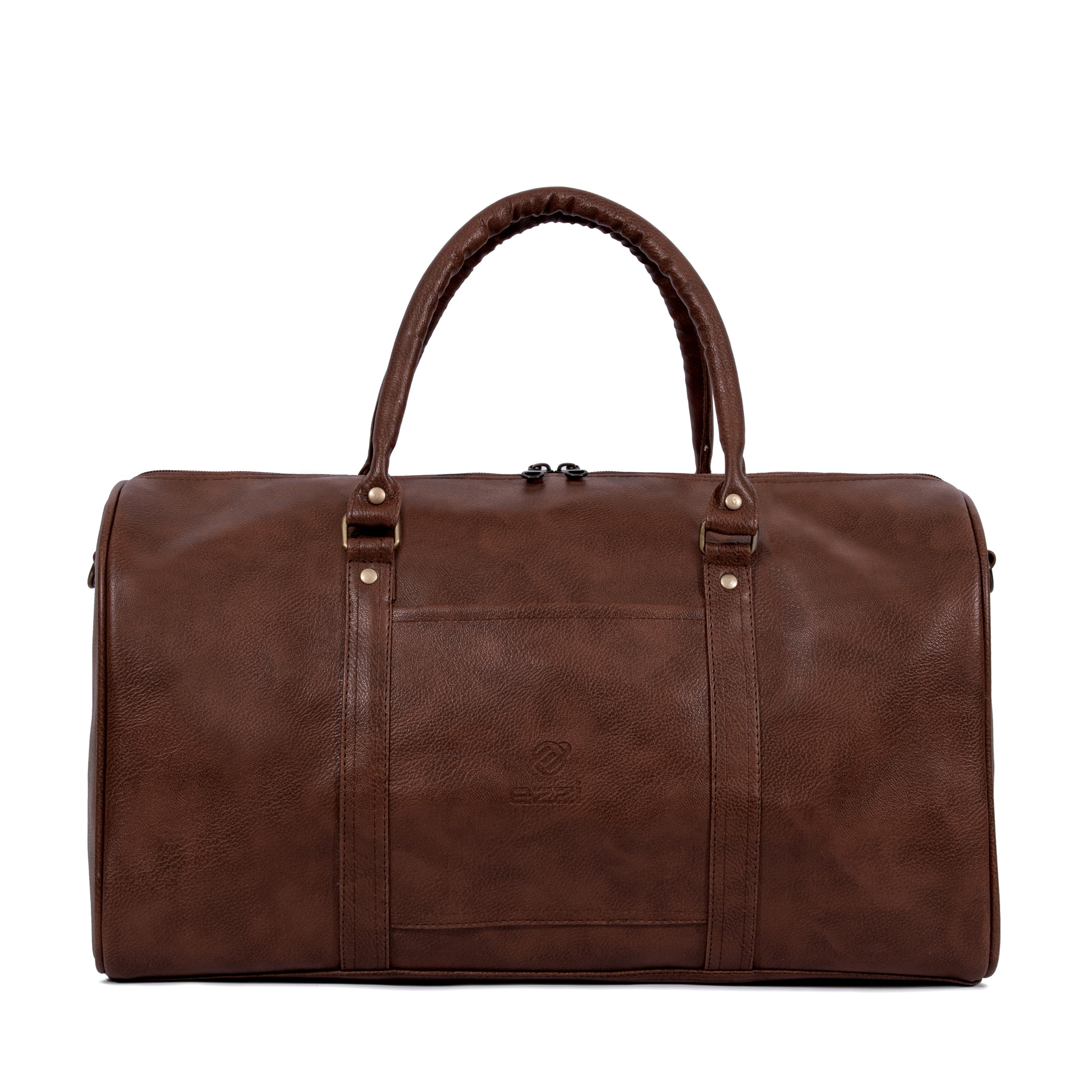 ezzi Brown Faux Leather Travel Duffel Bag for Men & Women – Weekend Gym Overnight Bag with Detachable Shoulder Strap – Large Luggage Duffle-picture-46