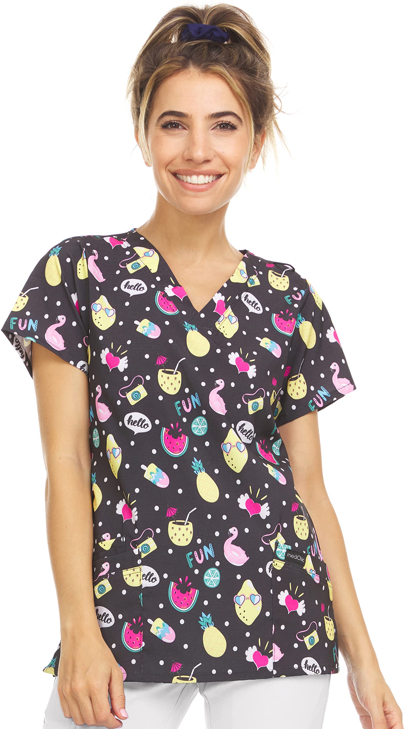 MediChic V-Neck Printed Scrub Top