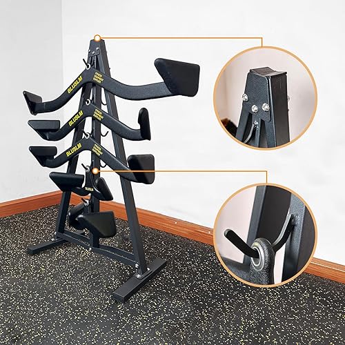 Miniatura 4 de Gym Fitness LAT - Estante de almacenamiento de barra desplegable para agarre mag, soporte resistente con marco en A para accesorios de extracción LAT