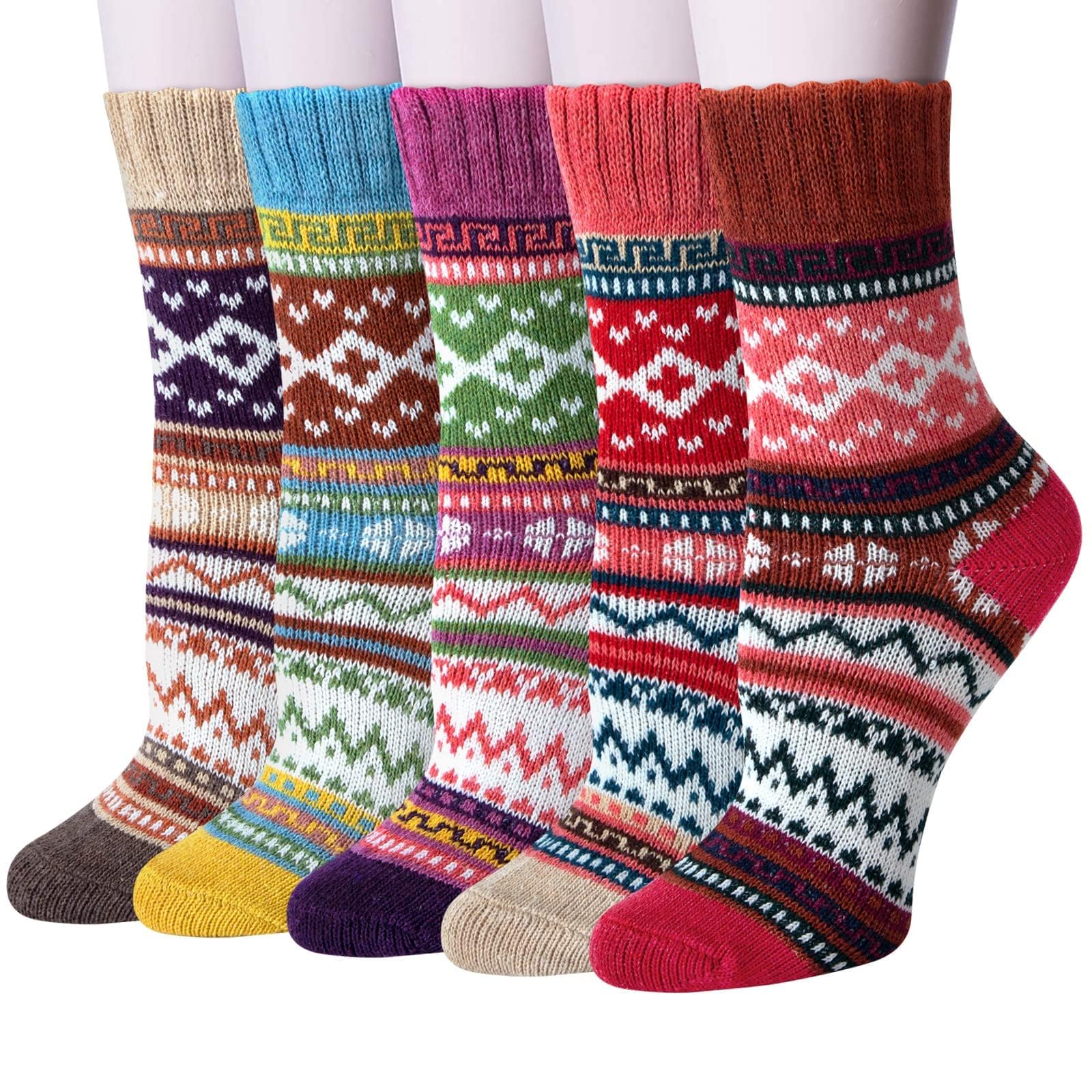 ELECDON 5 Pairs Cozy Thick Knit Wool Socks for Women - Perfect Winter Gifts for Warmth & Comfort