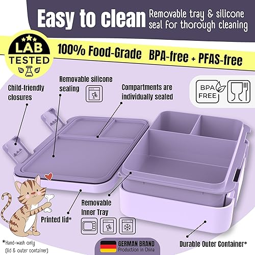 Miniatura 3 de BEARFOOT Lonchera infantil con compartimentos, compacta y ligera, a prueba de fugas, sin BPA, apta para lavavajillas y microondas, diseño dibujado a