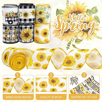 sunflower ribbon品 Amazon.com: Whaline 36 Yard Sunflower Wired Edge Ribbon 6