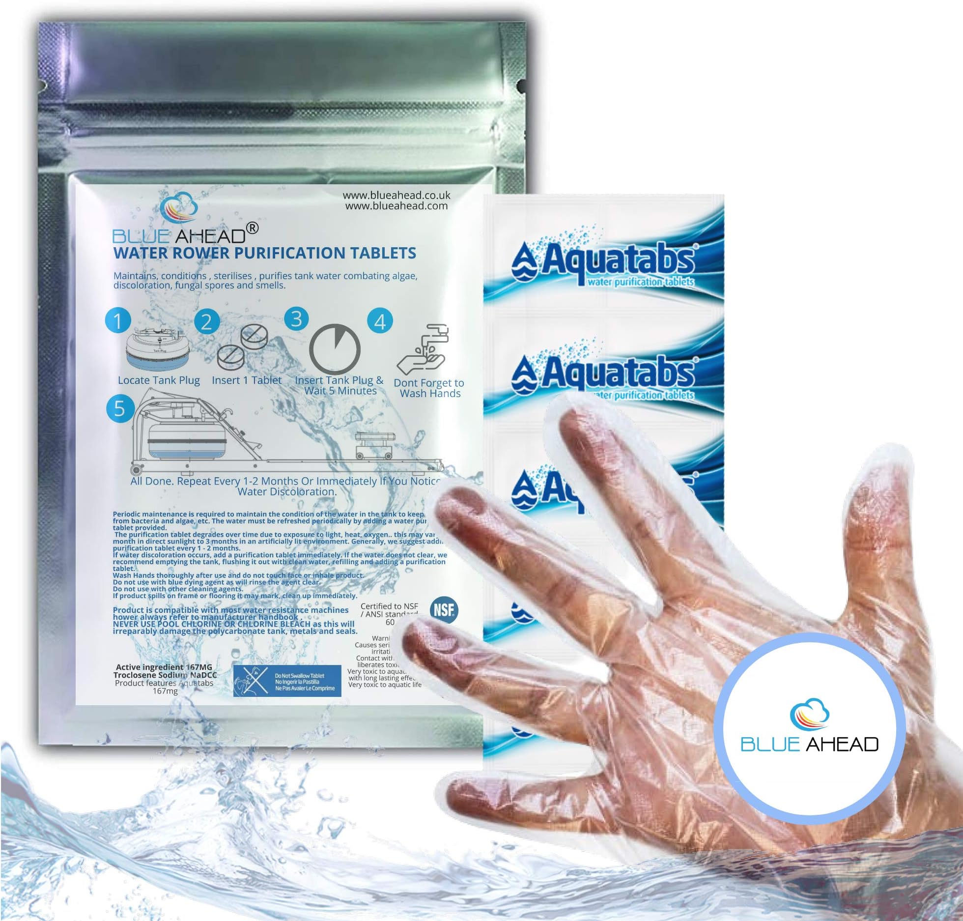 Chlorine Puritabs Steriliser Tablets For Waterrower Water Rower Rowing Machine Purification Against Algae Tank Maintains Purifies 1 Year Supply (1 Pack)