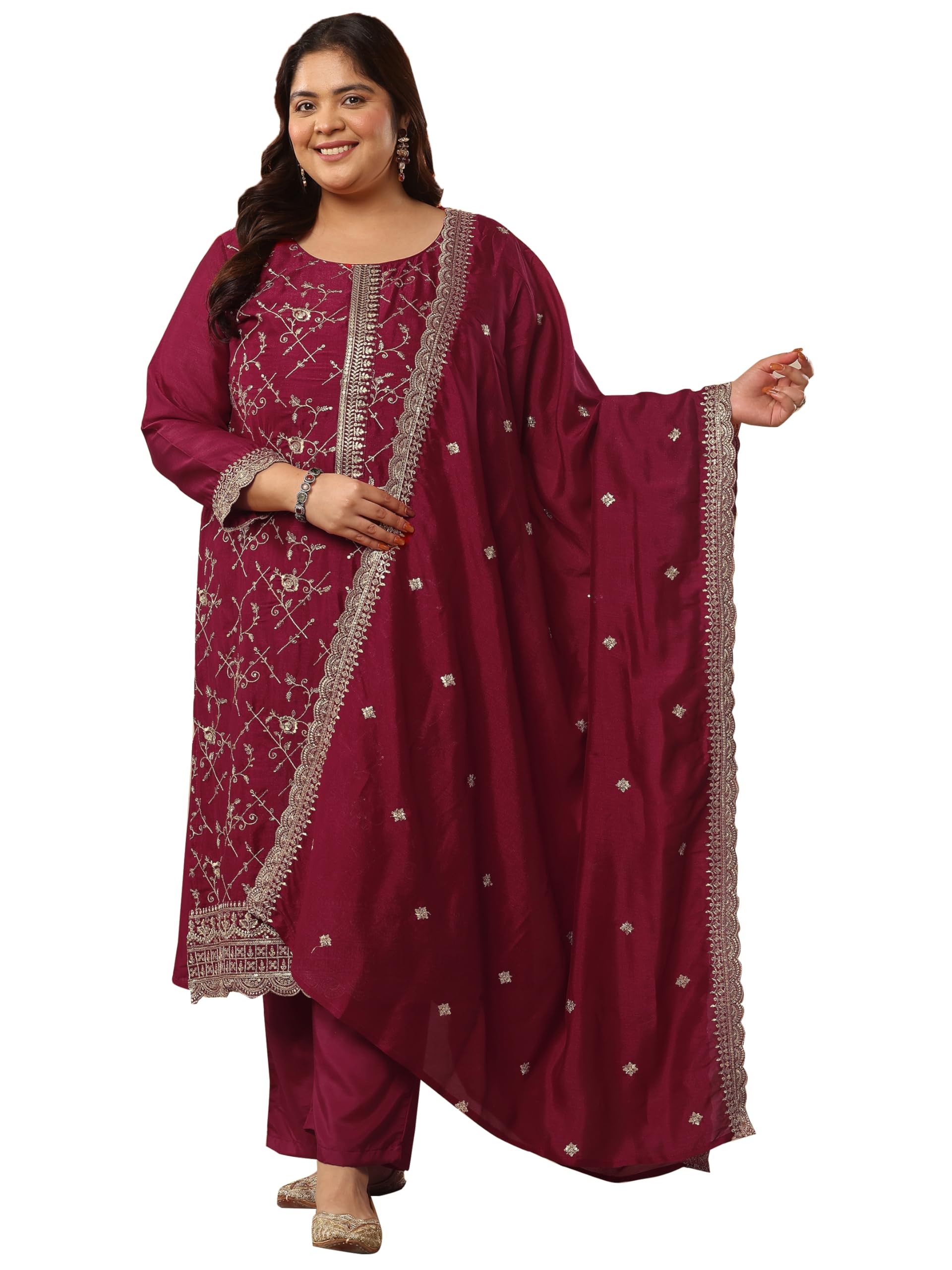 extra love by libas Embroidered Silk Blend Straight Kurta With Trousers and Dupatta | ethnic wear | bridal suit | wedding dress | occasion wear-picture-41
