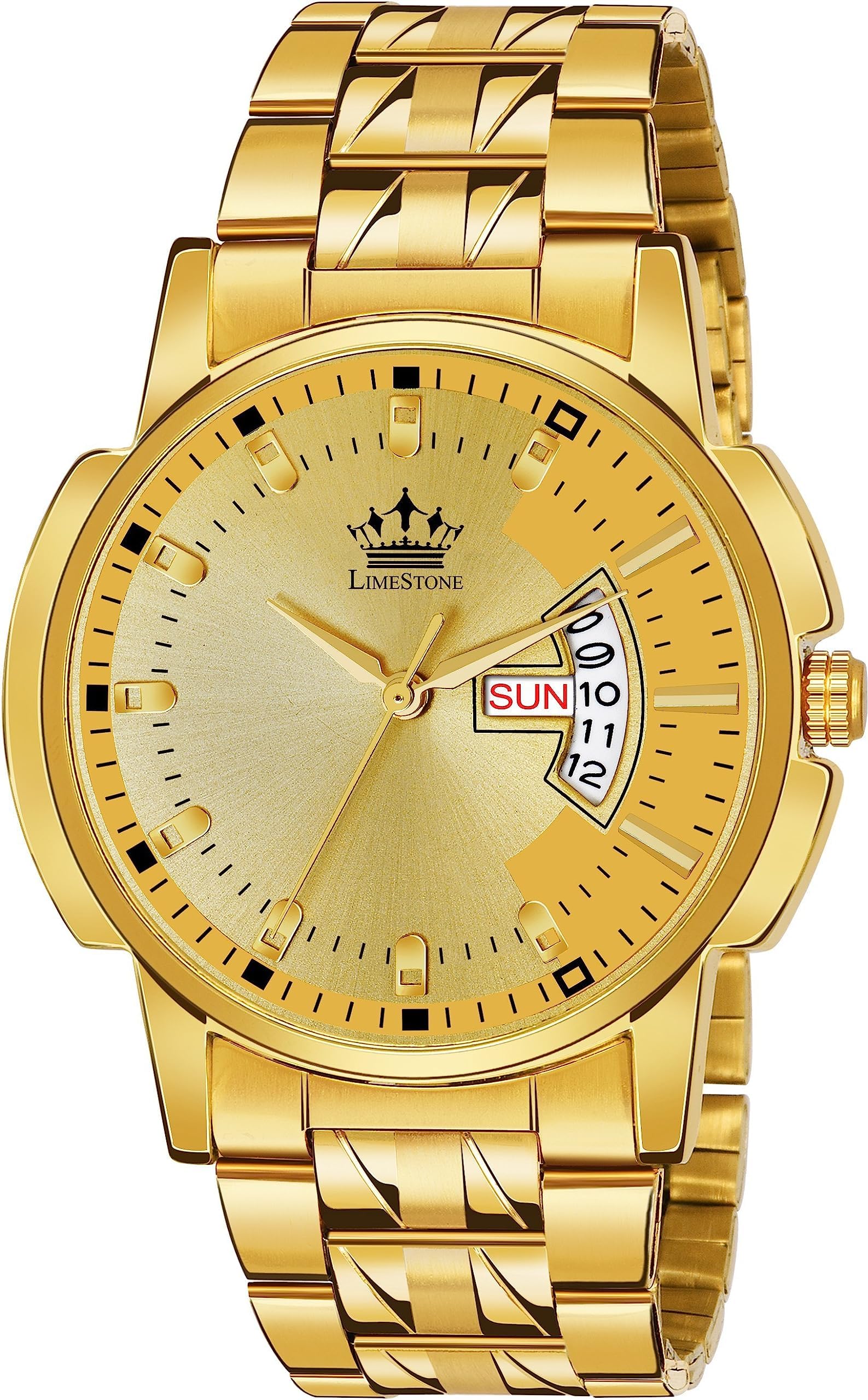 LIMESTONE Day & Date Original HMTS Gold Plated Adjsutable HMTS Bracelet Quartz Analog Watch - for Men (B0CCHYSK41) Amazon Price History, Amazon Price Tracker