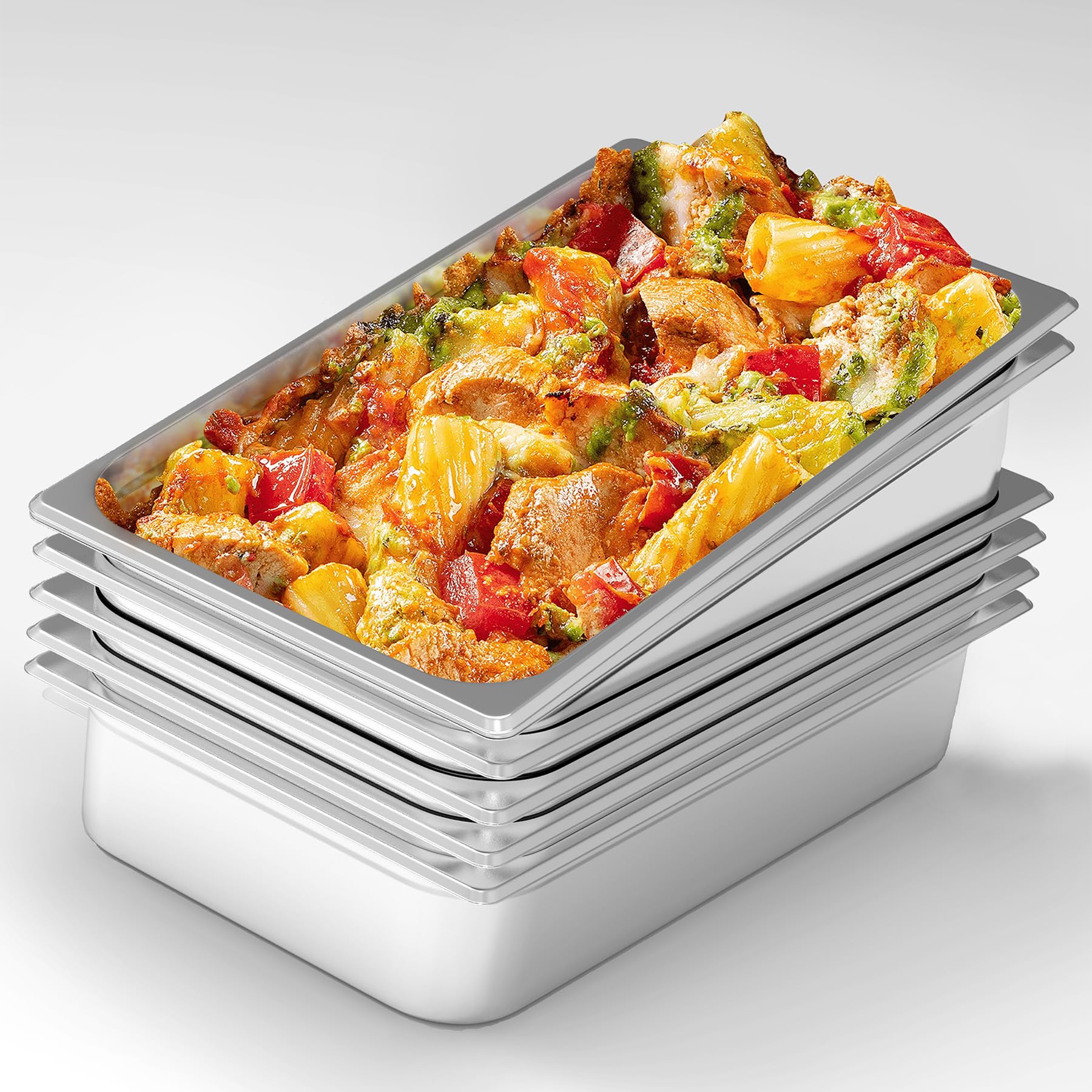 Takywep 6 Pack Hotel Pans, 1/1 Full Size Stainless Steel Steam Table Hotel Pans 4 Inch Deep, Tray Sets Food Storage Container 20.9''L x 12.8''W