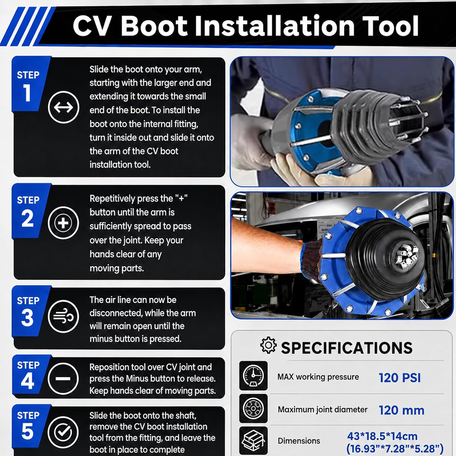 16 PCS Upgraded Pneumatic CV Boot Expander Tool, Universal CV Axle Boot Spreader, with CV Joint Boot Clamp Pliers, Boot, Clamps and 1/4" NPT Air Hose Nipple, for Most Vehicle