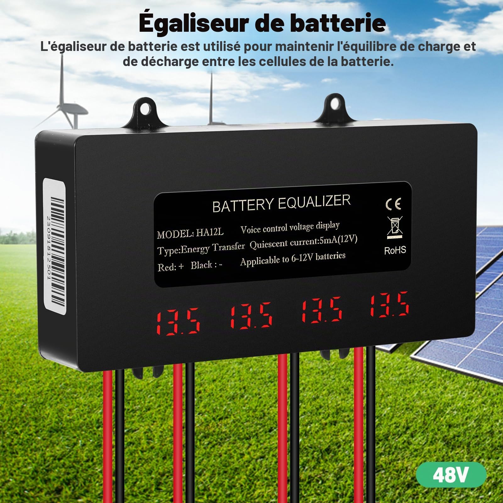 Égaliseur de batterie 48V équilibreur de batterie 48V pour plomb acide lithium fer phosphate, etc. affichage numérique LCD, prend en charge le circuit de série ou parallèle.