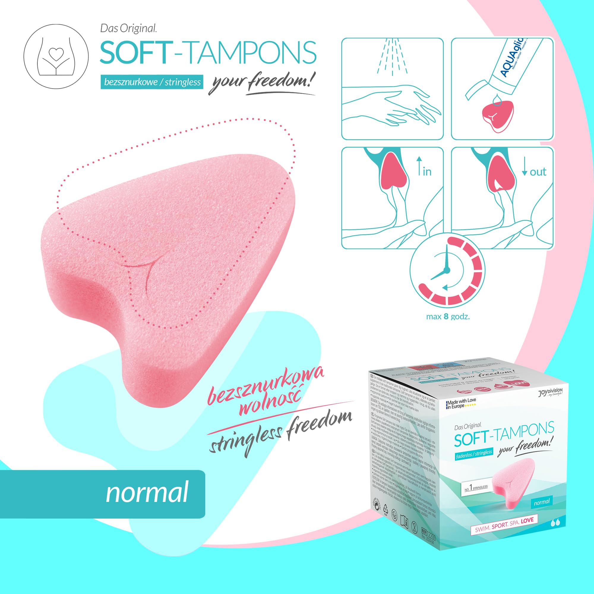 JOYDIVISION ... MY LOVESTYLE! Miękkie tampony normal I 3 sztuki I tampony bez nitki do uprawiania sportu, pływania i spa I gąbki menstruacyjne ultra miękkie I łatwe wkładanie i usuwanie