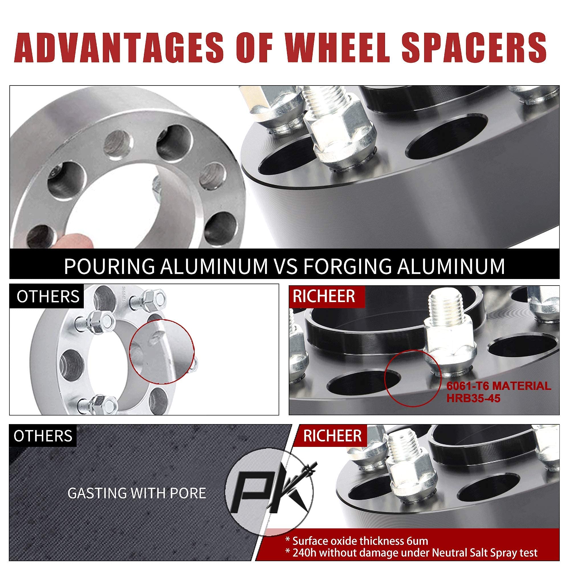 Richeer 6x135mm Wheel Spacers for 2015-2022 Expedition F150 Navigator Lobo (Not fit 05-14 Models), 1.5 inches Forged 6x135 Hubcentric 6 Lug Wheel Adapters with 14x1.5 Studs & 87 mm Center Bore