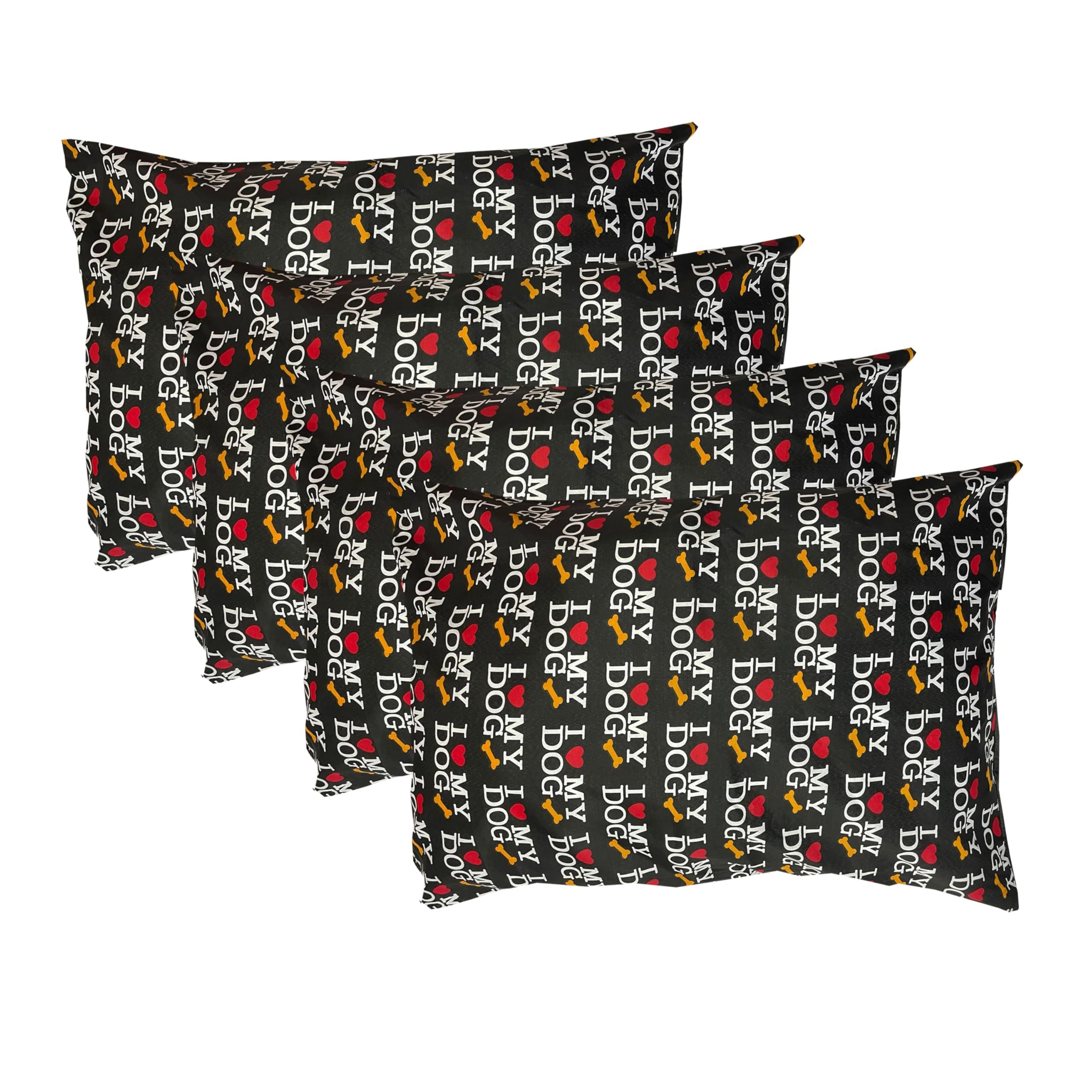 BRIT COTTON® Large Pet Dog Bed with Zipped Removable & Washable Cushion Cover- Printed Easy Care Soft Pet Pillows Dog Beds Pet Supplies (BLACK LOVE MY DOG, PACK OF 4 WITH 2 EXTRA COVERS) — image 1