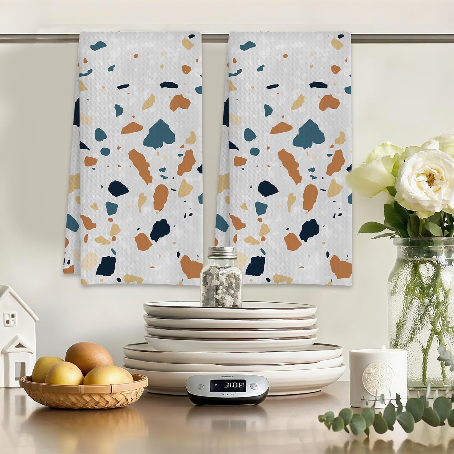 2 Pack Hand Towels Terrazzo Modern Marble Kitchen Towel Absorbent Decorative Towels Set for Drying,Cleaning,Cooking,Bathroom,Holiday 16x24 Inches - Image 3
