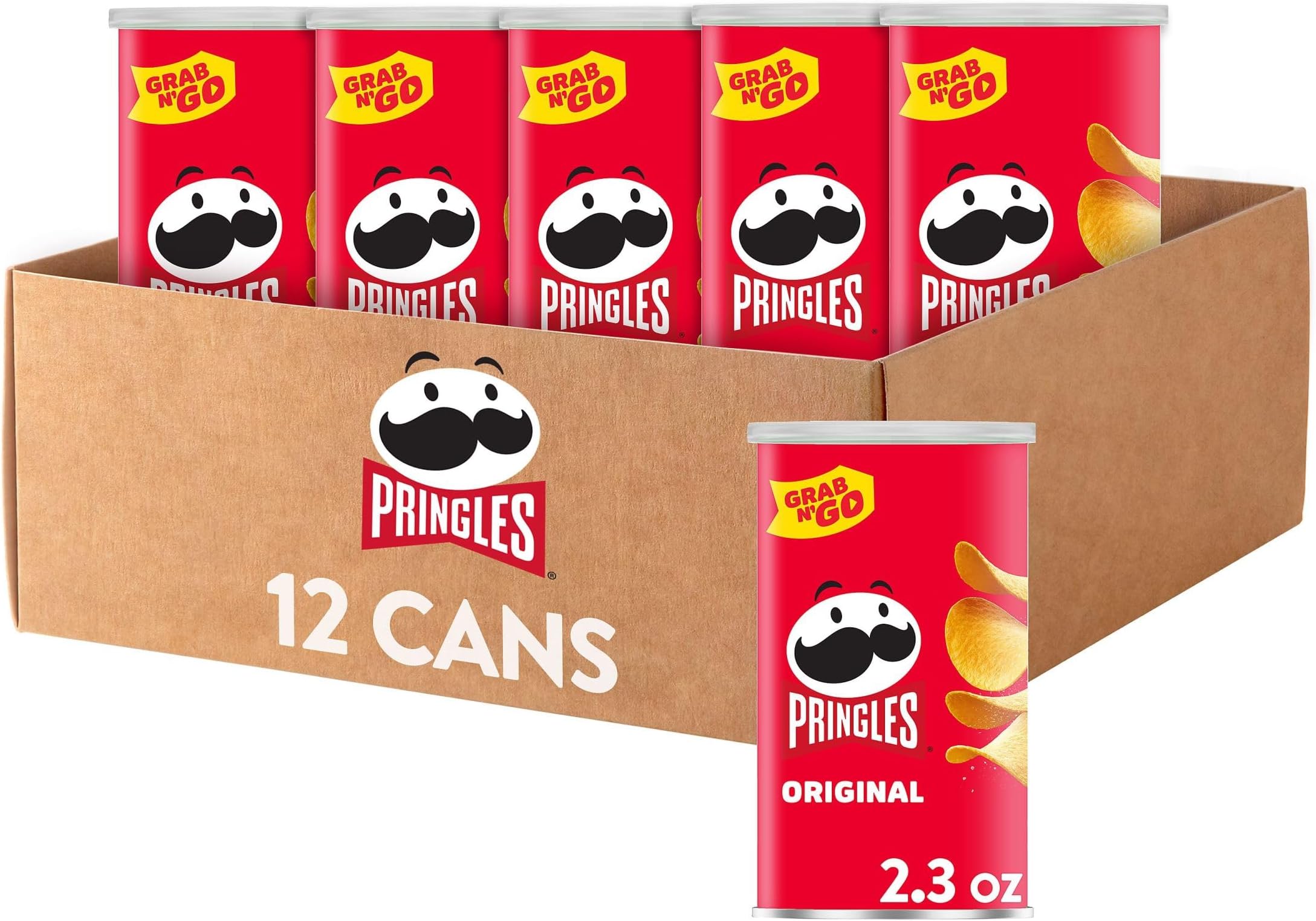 Pringles Potato Crisps Chips, Lunch Snacks, Office and Kids Snacks, Grab N' Go, Original (12 Cans)