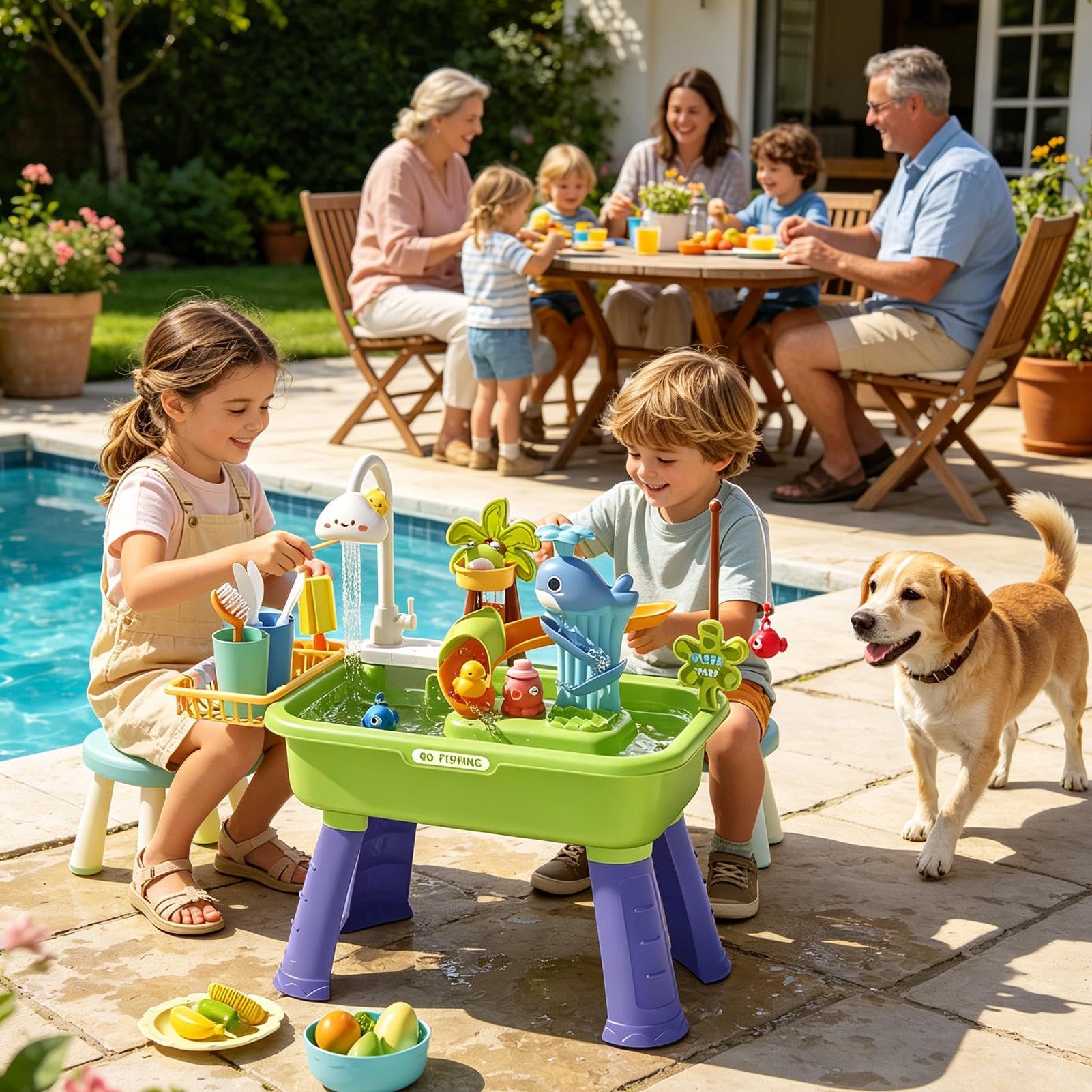 Mesa De Agua ParaNiños Pequeños: Mesa De Juegos De Agua Para Exteriores De 21,26 X 11,41 X 20,86 Pulgadas, Fregadero De Piscina Para Niños | Con Bomba, Divertidos Juguetes Sensoriales, Para Niños Y N