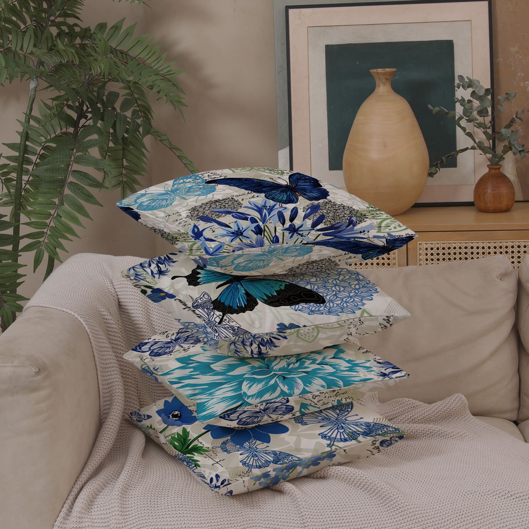 Amazon.co.jp: レトロバタフライパターン装飾スロー枕カバー