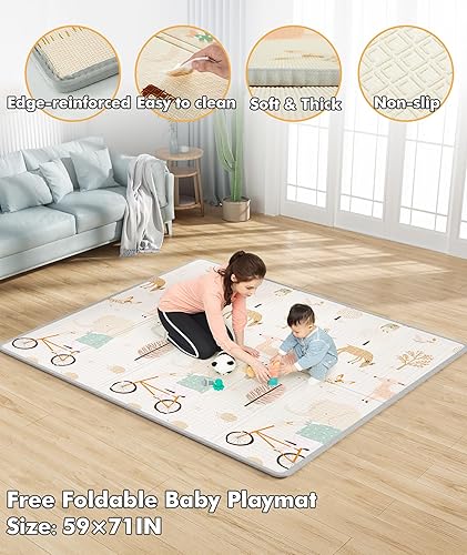 Miniatura 3 de Mloong Corralito para bebés con alfombra, 59 x 71 pulgadas, corralito extragrande para bebés y niños pequeños, centro de actividades para interiores