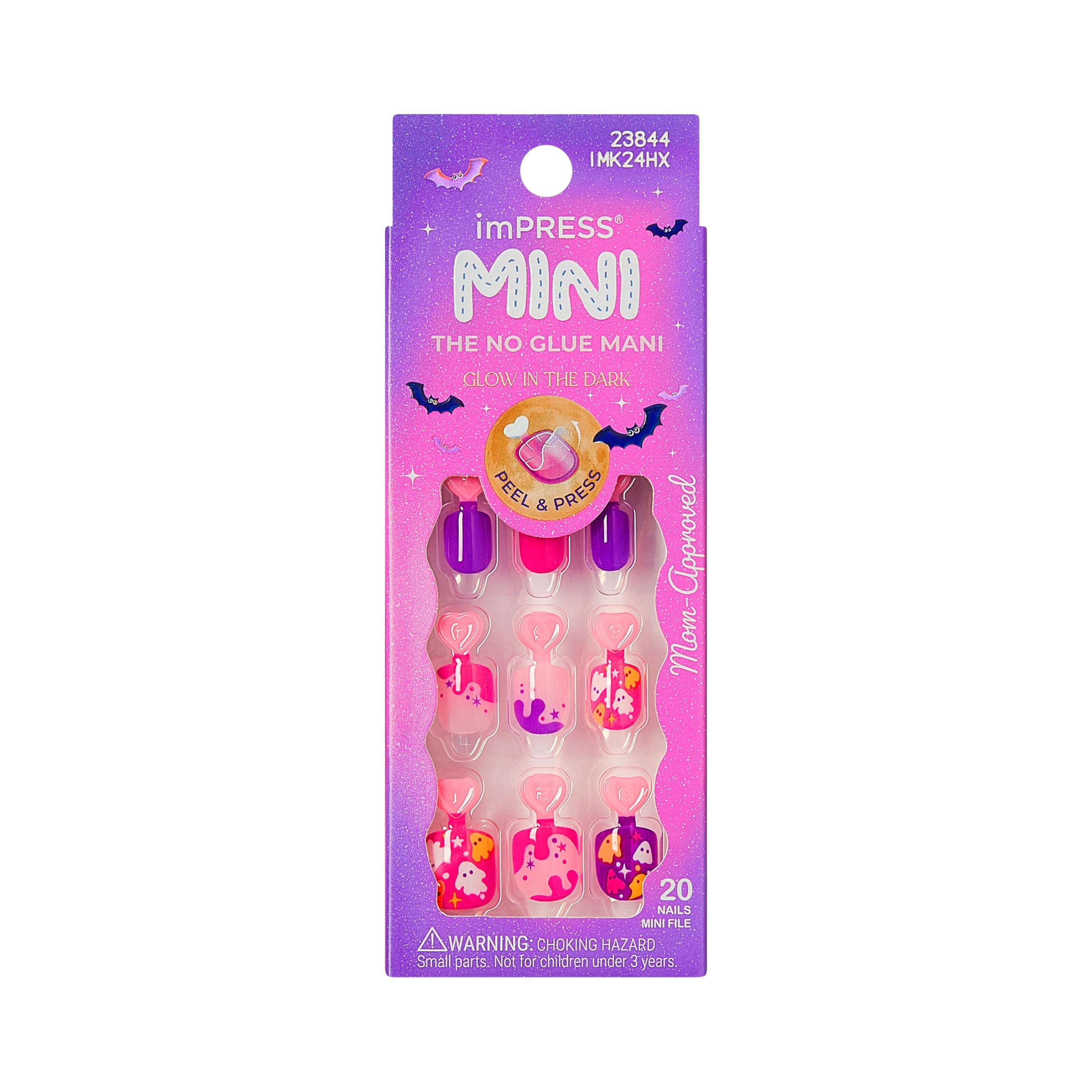 Kiss Impress No Glue Mani Press On Nails, Mini, 'Spookz', Multicolor, Kids Size, Squoval Shape, Includes 20 Nails, 1 Min — toys & kids deal