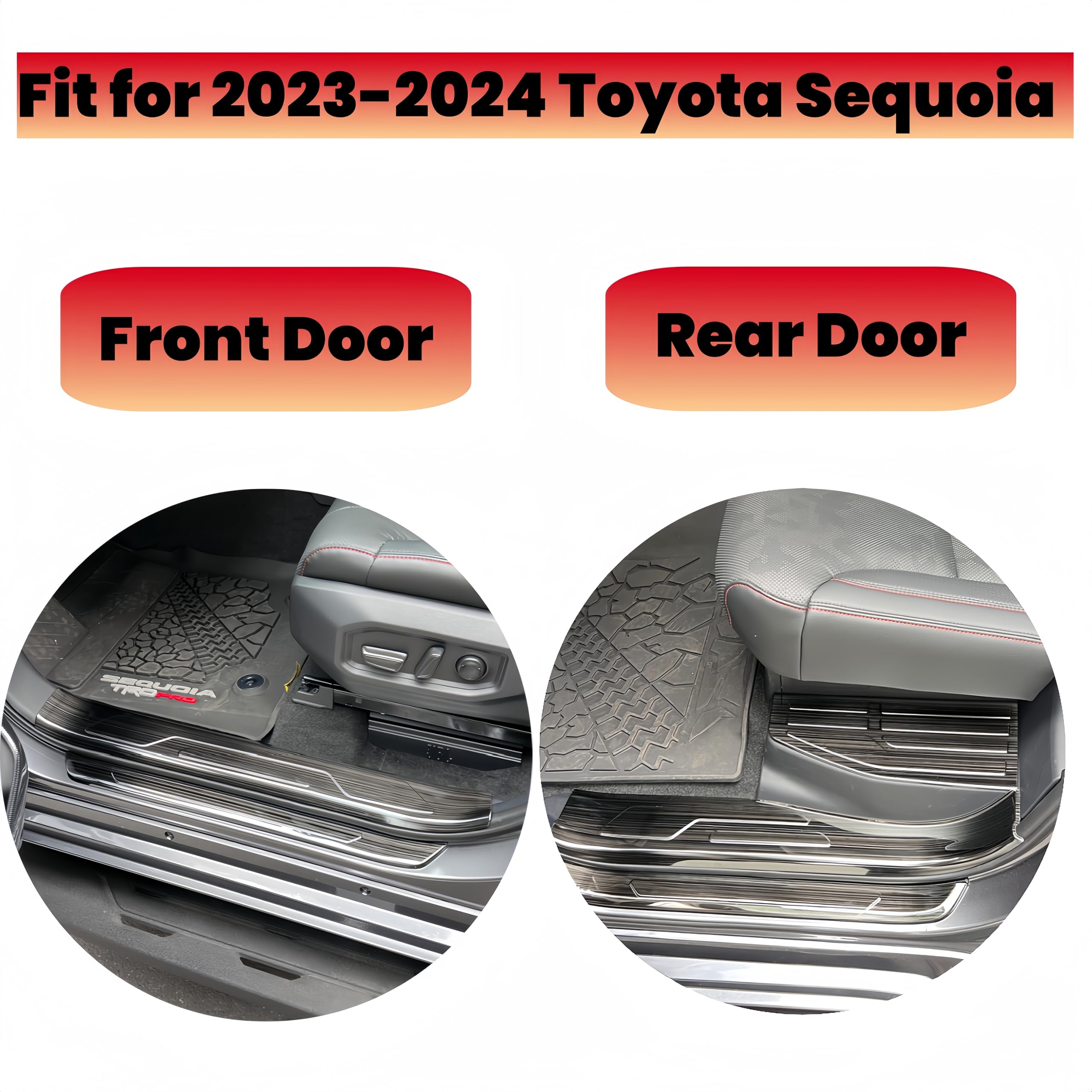 Car Door Sill Protector Stainless Steel for 2023 2024 Toyota Sequoia Accessories Door Sill Scratch Protection Interior Upgrade — view 2