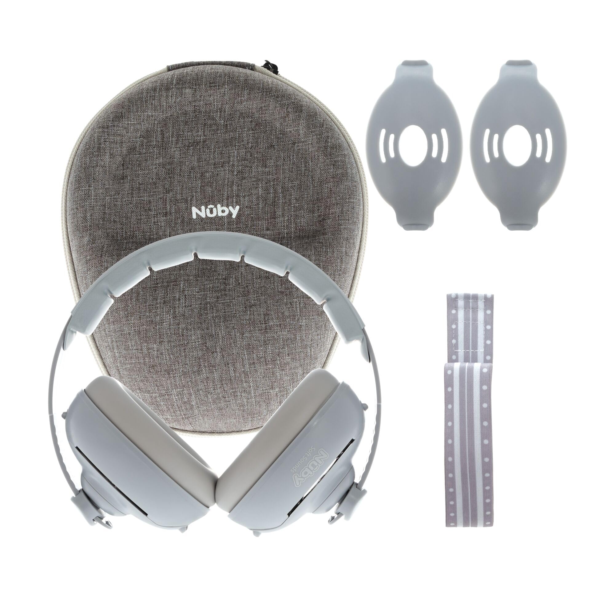 Nuby Soft Sounds 2-in-1 Noise-Canceling Baby Earmuffs with Travel Case - Adjustable Noise Protection for Infants and Toddlers - Gray