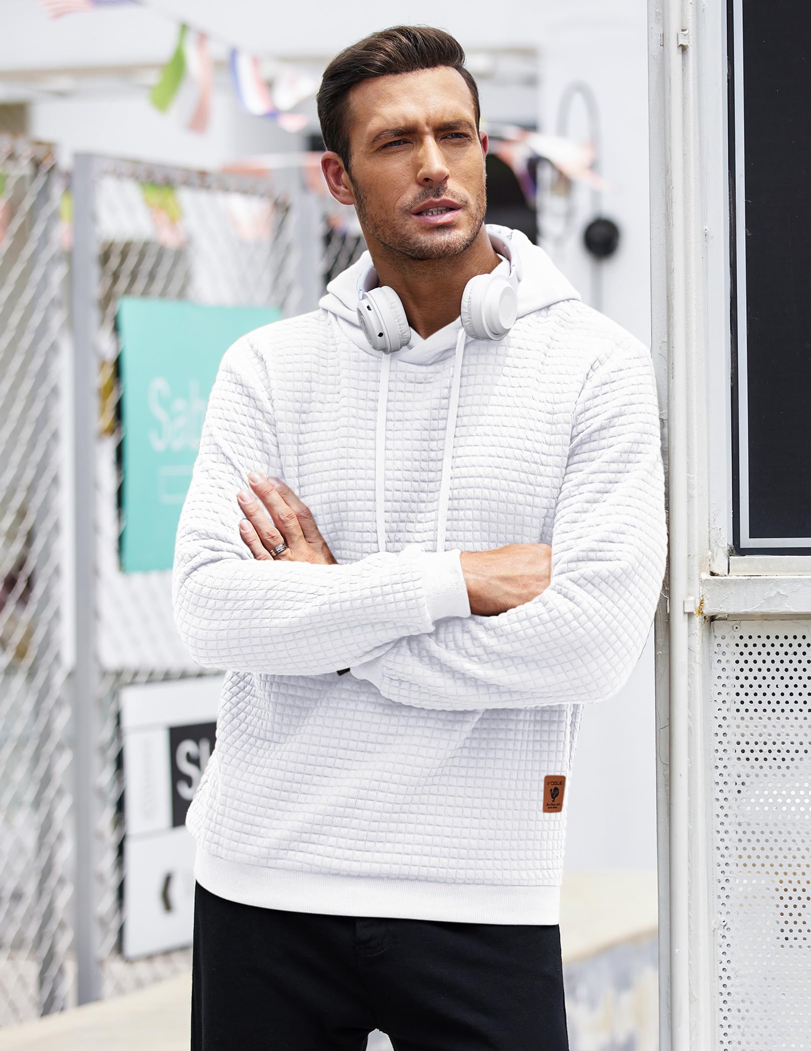 COOFANDY Felpa con Cappuccio da Uomo a Maniche Lunghe da Lavoro Pullover Jacquard a Quadri con Cappuccio