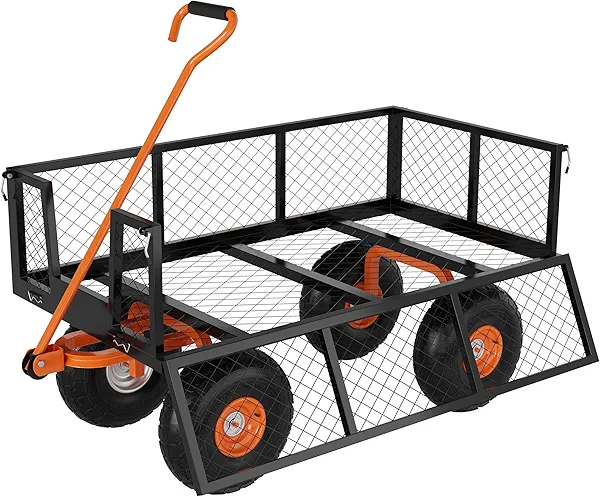 GarveeLife Heavy Duty Steel Garden Cart, 500 LBS Capacity 3 in 1 Pullable Garden Wagon with 10" Wheels, for Gardening Soil, Tools, and Plant Transport