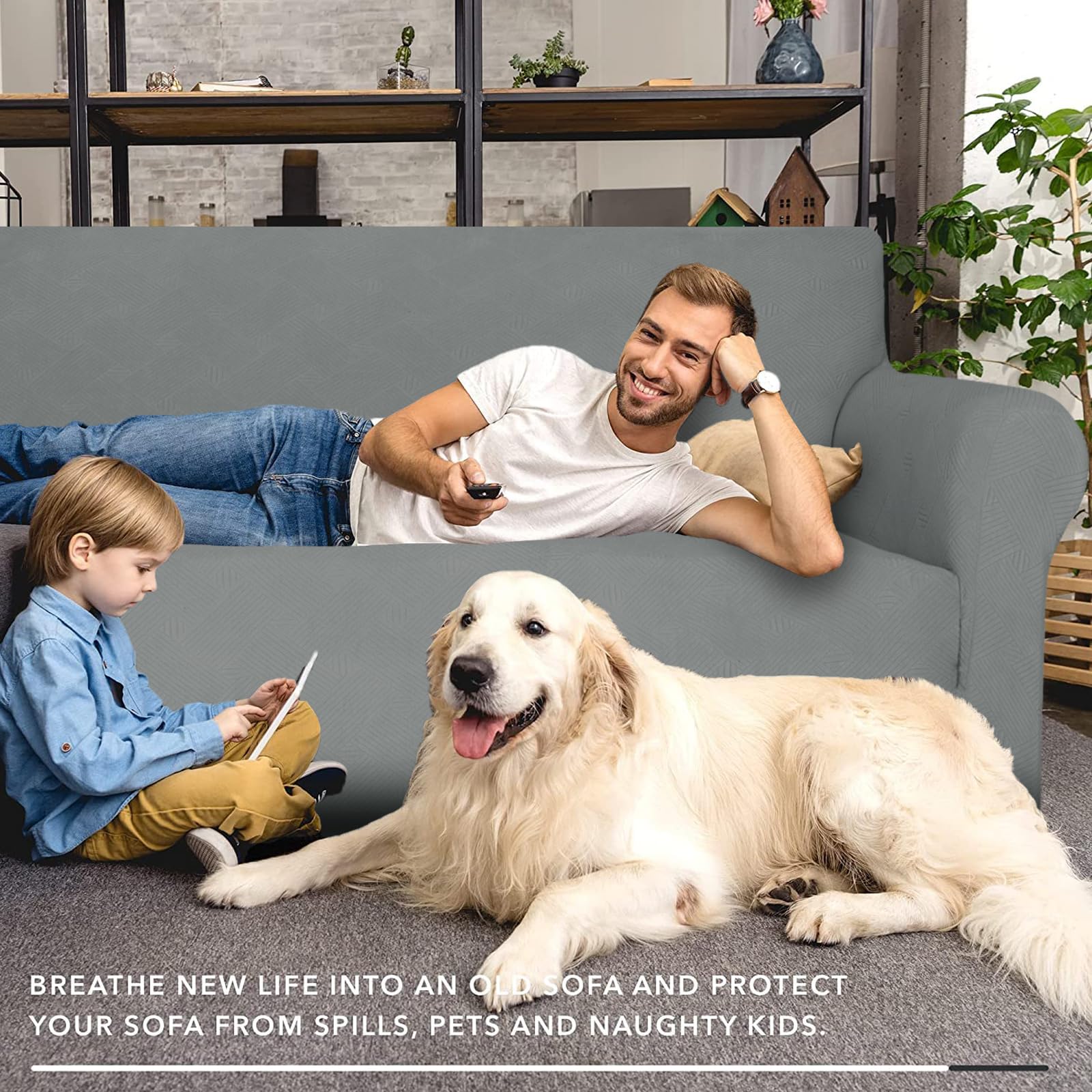 Ystyle Copridivano 4 Posti Con Braccioli, Copri Divano Antigraffio Gatto, Copridivani Elasticizzato, Pesante Inverno Copri Divani, Fodera Divano Antimacchia Lavabile Antiscivolo, Grigio Chiaro