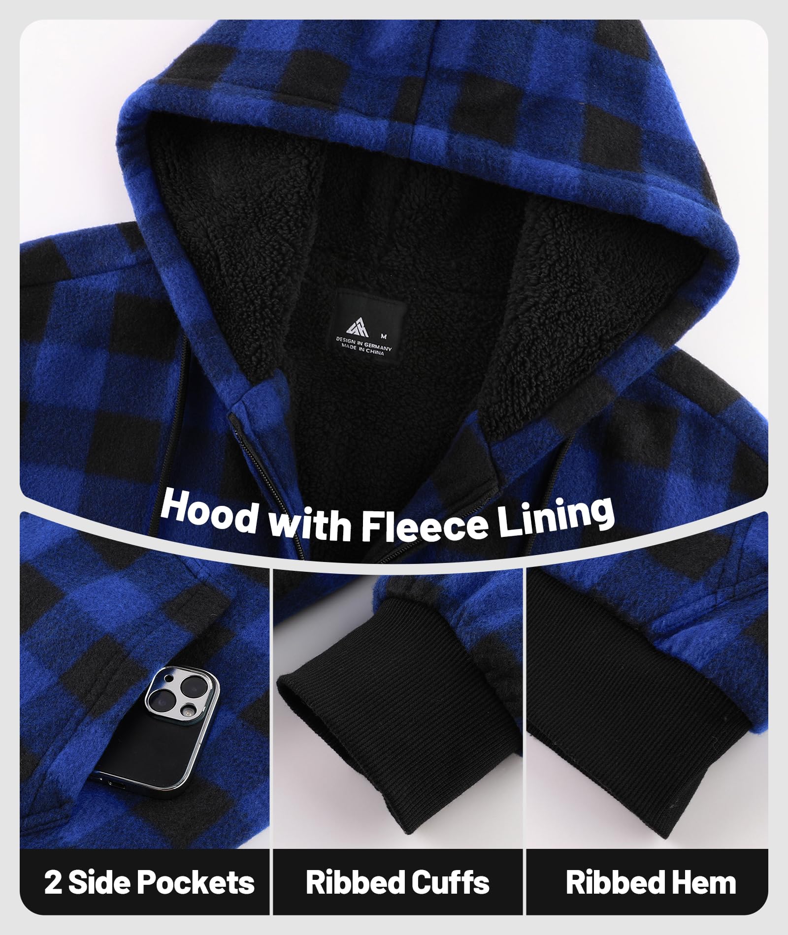 geeksport geeksport geeksport geeksport Felpa da Uomo con Cappuccio e Full Zip Fleece Hoodies for Men Sportive Inverno