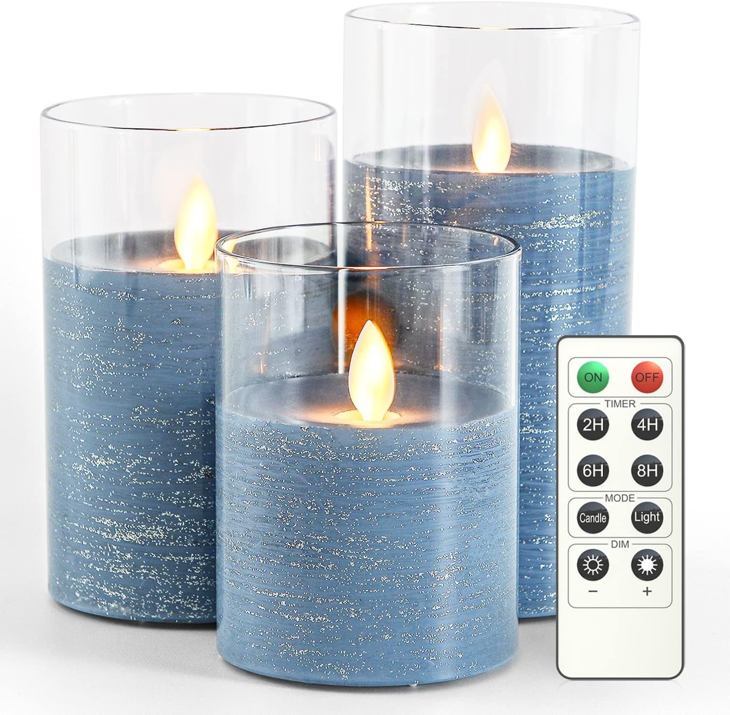 Eebuss flameless Flickering Candles with Remote Control Glass Real Wax LED Candles Battery Operated Candles Set of 3Blue Colombia