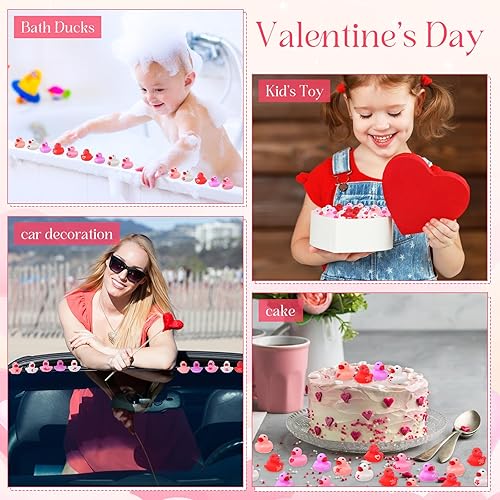 Miniatura 7 de Junkin 200 mini patos de goma para el día de San Valentín, de 1.57 pulgadas, pequeños patos de goma a granel de corazón festivo para regalos de