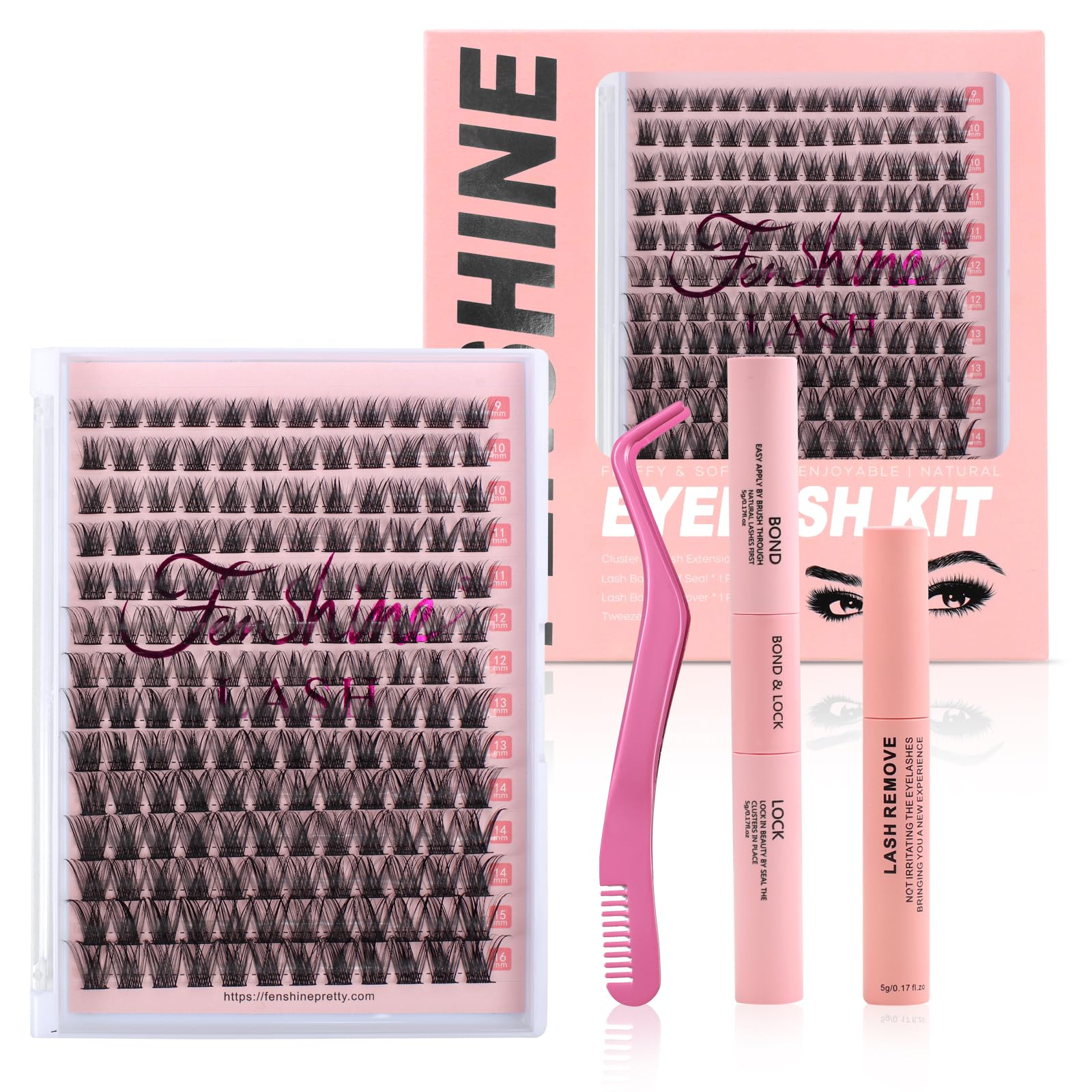 Fenshine Ciglia Finte Cluster, di lunghezza, morbide, per uso personale e domestico (T02 Kit with Remover)