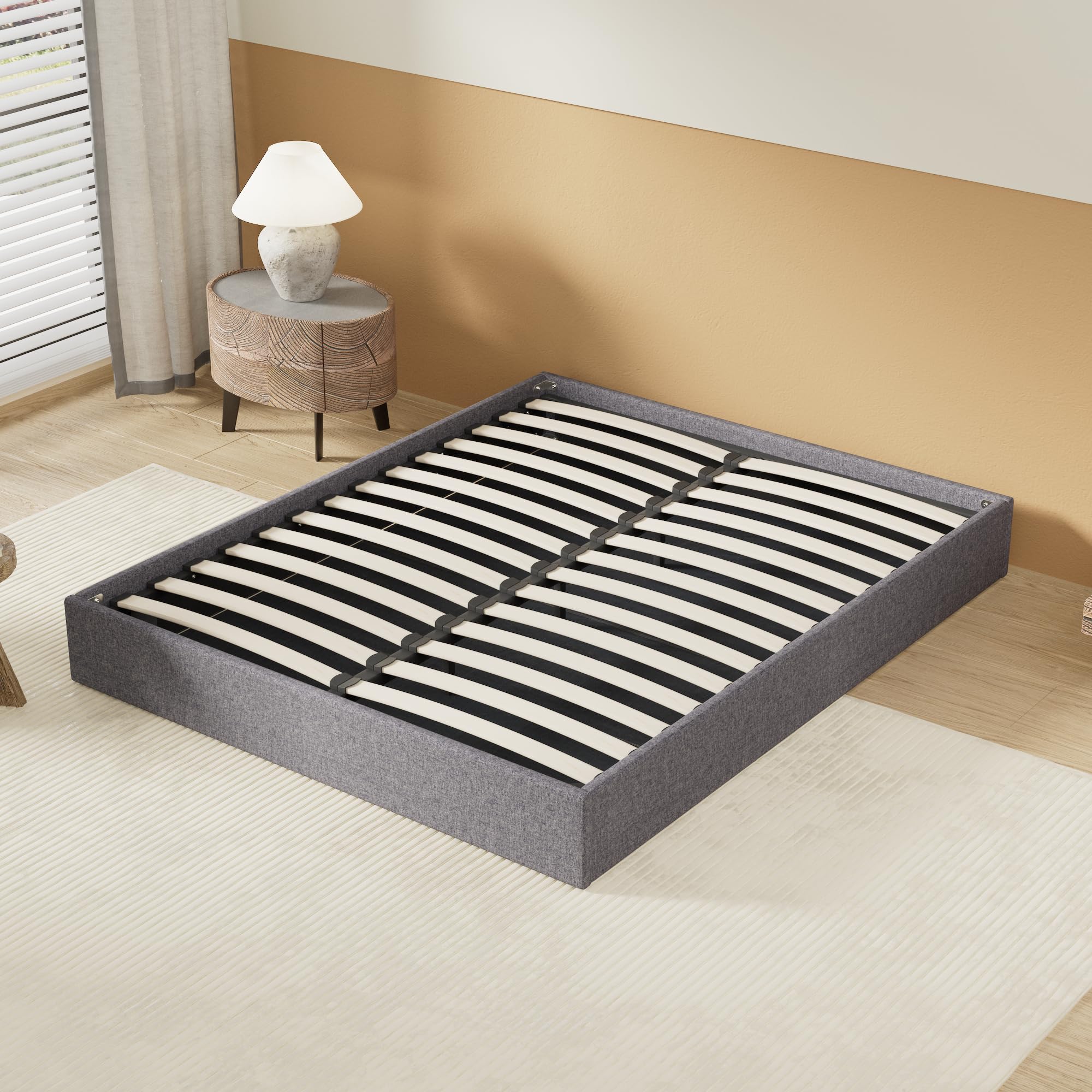 NOVEMBER Letto Contenitore 120 x 190 cm, Rete a Doghe in Legno Flessibile, Struttura in Tessuto Grigio, Stabile e Robusto. Ampio Spazio di Stoccaggio sotto il letto.