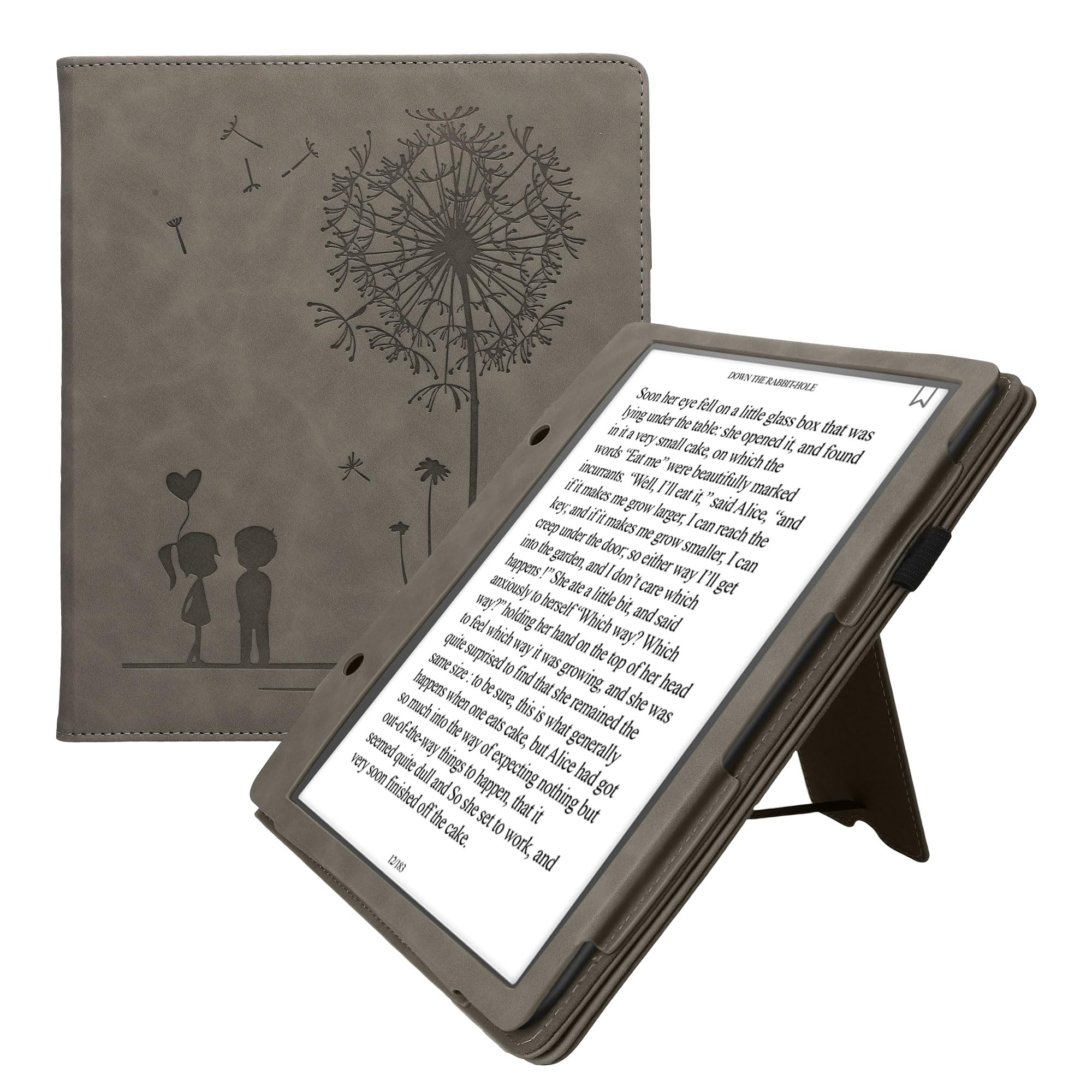 kwmobile Schutzhülle kompatibel mit Amazon Kindle Scribe (2022/2024) Flip Hülle - Cover mit Handschlaufe - Pusteblume Love Grau
