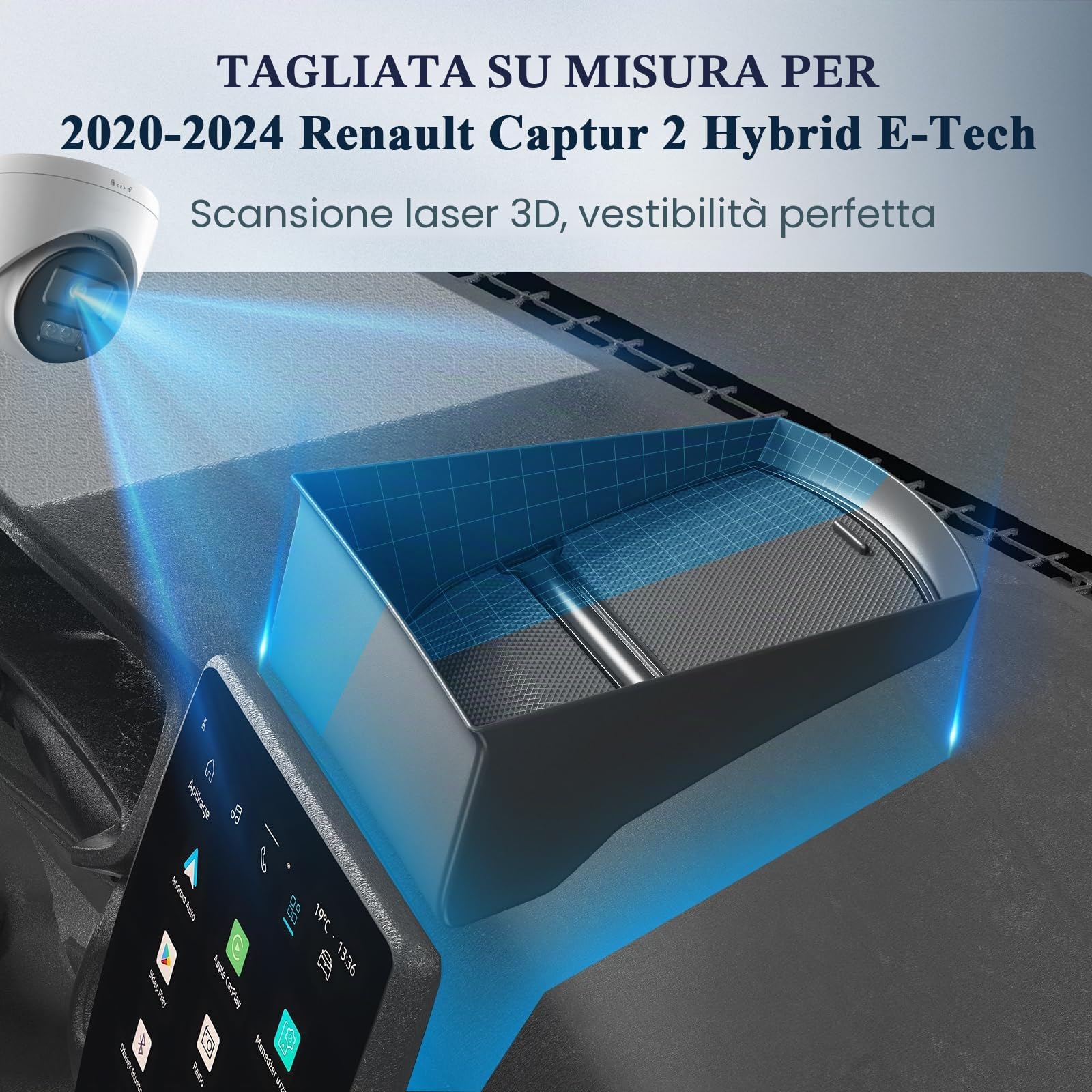 BIBIBO Organizzatore console centrale per R*enault Captur 2 Hybrid E-Tech 2020-2024 (9,3" Easylink), Captur 2 vassoio portaoggetti, vano portaoggetti nella console centrale, vassoio organizzatore
