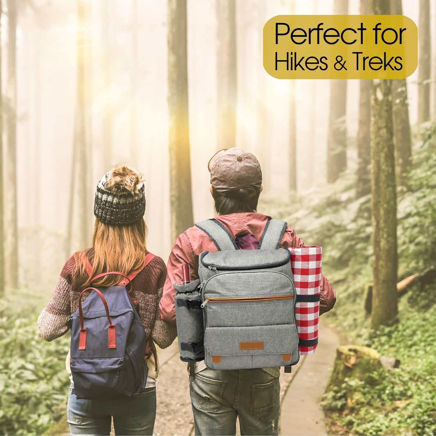 Nature Gear XL Picnic Backpack - Classic 4 Person Insulated Design - Waterproof Blanket and Full Cutlery Set Red : Patio, Lawn & Garden
