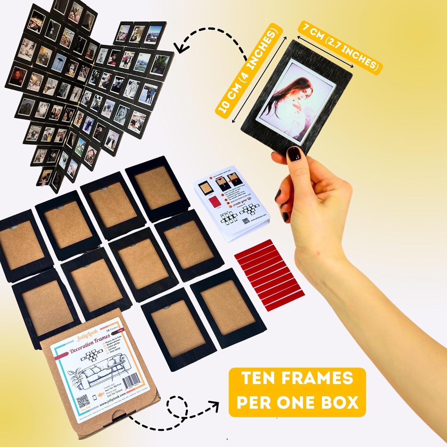 Jollylook Wooden Photo Frames – Set of 10 Mini Frames (Compatible with Instax Mini Photos) – Eco-Friendly Vintage Photo Display – Perfect Wall Decor & Gift Idea for Photography Lovers image 4