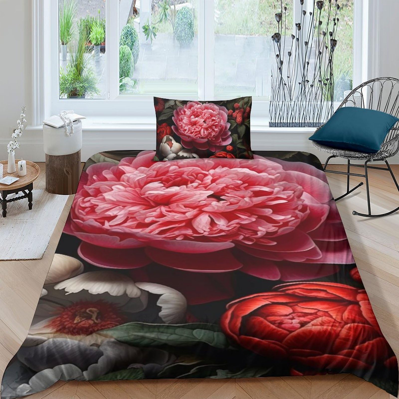 Housse de couette rose microfibre fermeture éclair parure de lit 135x200 infroissable sans repassage