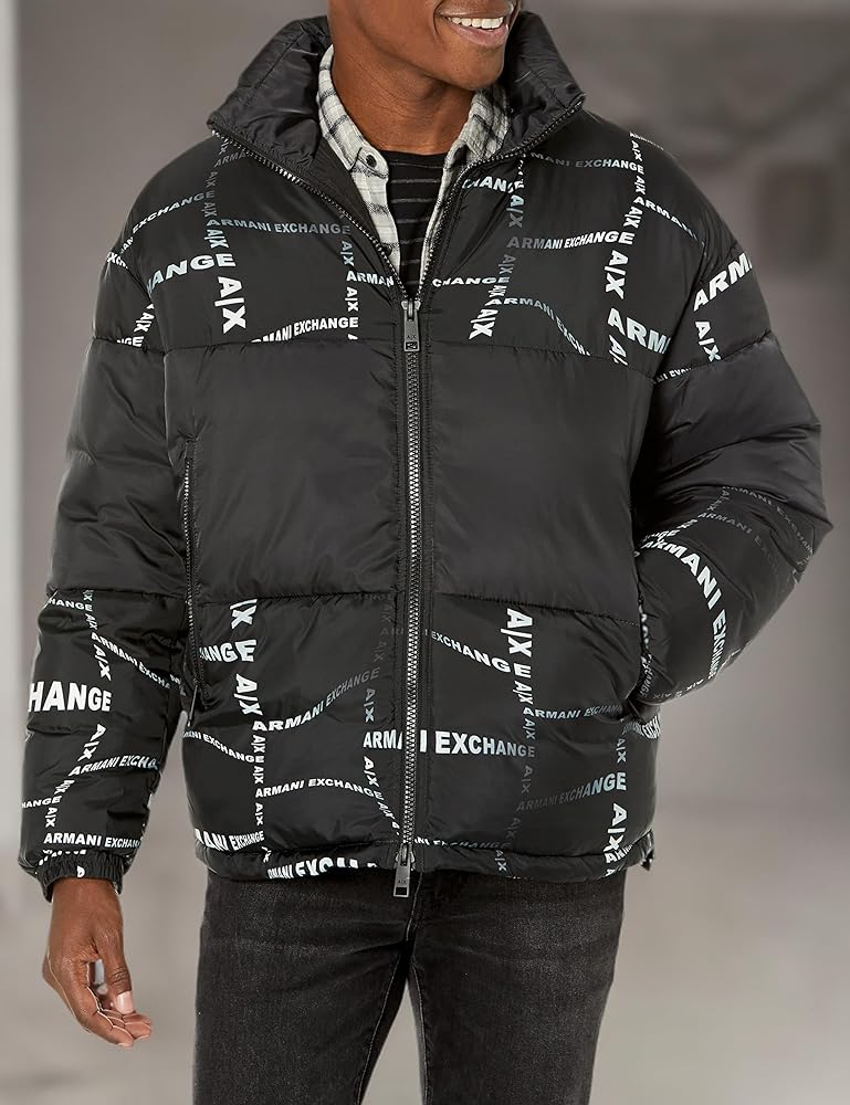 Armani Exchange Men's Optical Allover Logo Puffer Jacket