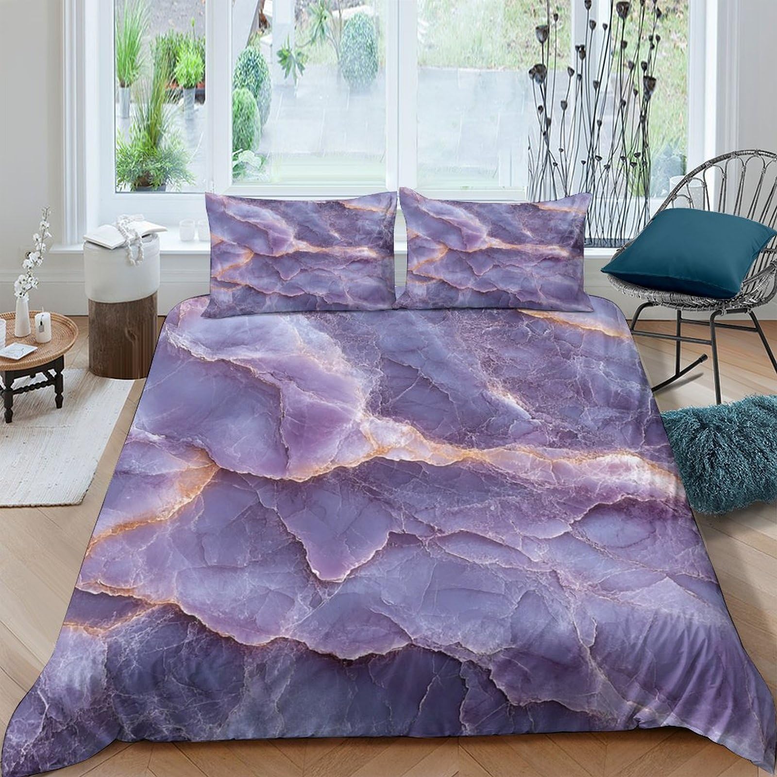 Ctjqhvkz Style-7 3D Printed Amethyst Crystal Fitted Sheet Microfiber Soft Purple Marble Mattress Cover For Bedroom Guest Room Decor Single（135X200cm）