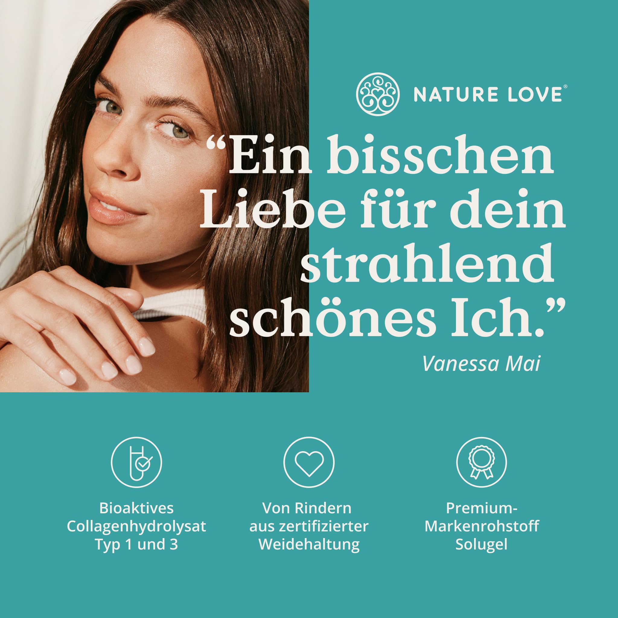 NATURE LOVE® Premium Collagen Pulver - 1500g Kollagen - Peptide Type 1 und 3 - von Rindern aus Weidehaltung - Geschmacksneutral - ohne Zuckerzusatz & Süßungsmittel
