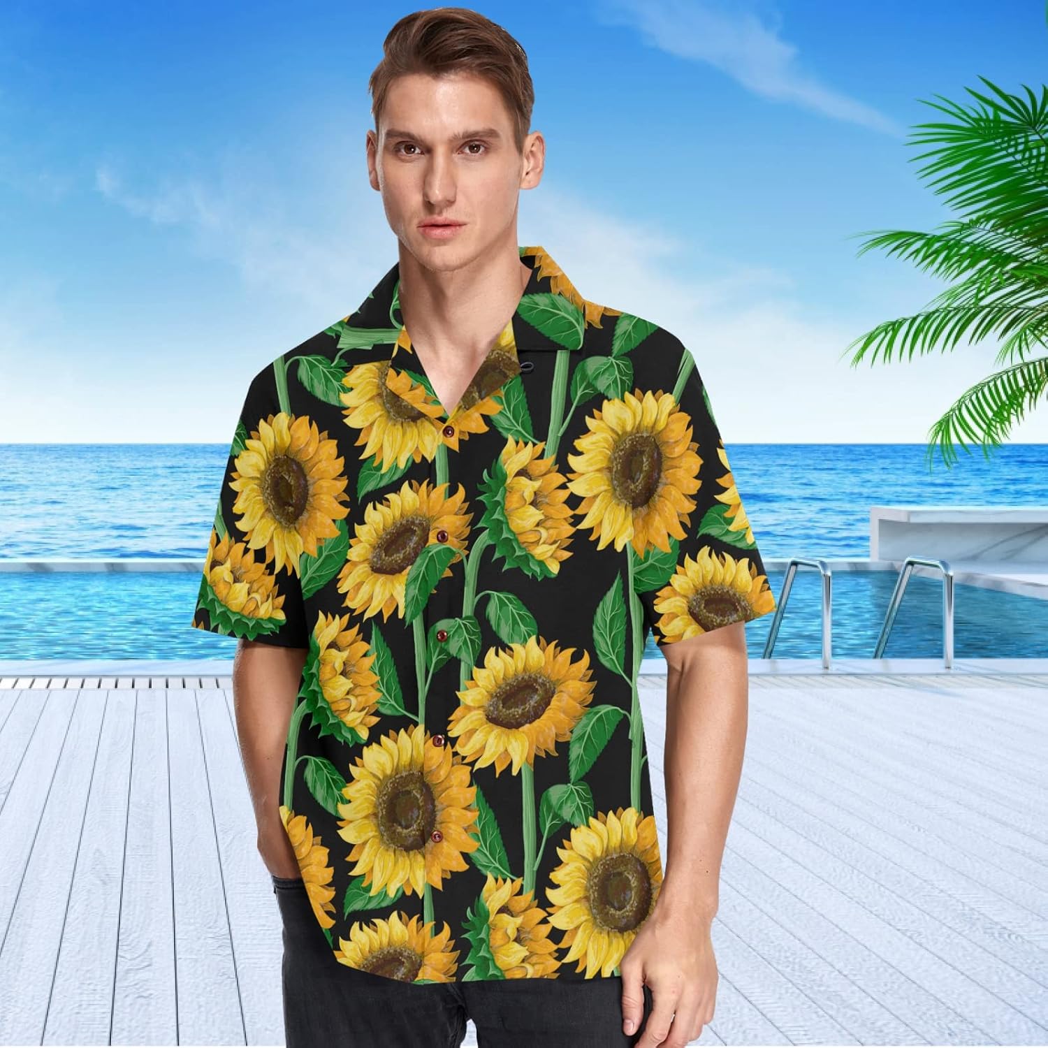 visesunny Mens Casual Button Down Short Sleeve Hawaiian Shirt Aloha Shirt - Image 2