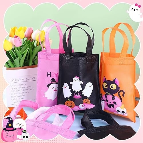 Miniatura 4 de Toulite Paquete de 24 bolsas no tejidas de Halloween con asa a granel, reutilizables, bolsas de regalo de dulce o truco, calabaza, fantasma, araña,
