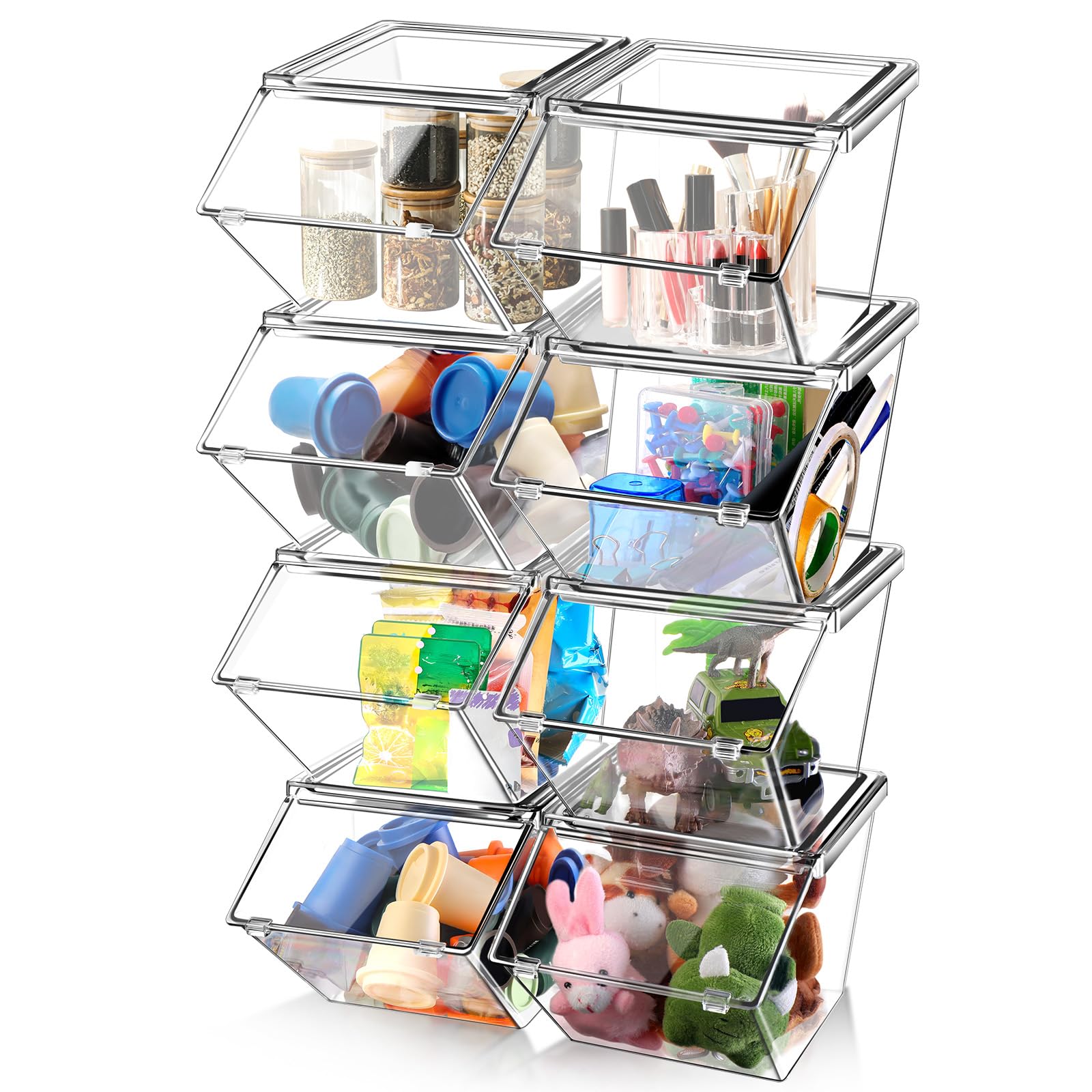 Yerliker 8 Pcs Clear Stackable Storage Bins with Lids for Pantry