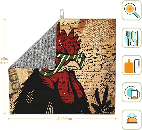 Miniatura 3 de Sriyanka Tapete de secado de platos de gallo para encimera de cocina, granja, café, absorbente, de microfibra, tapete para escurrir platos, tamaño