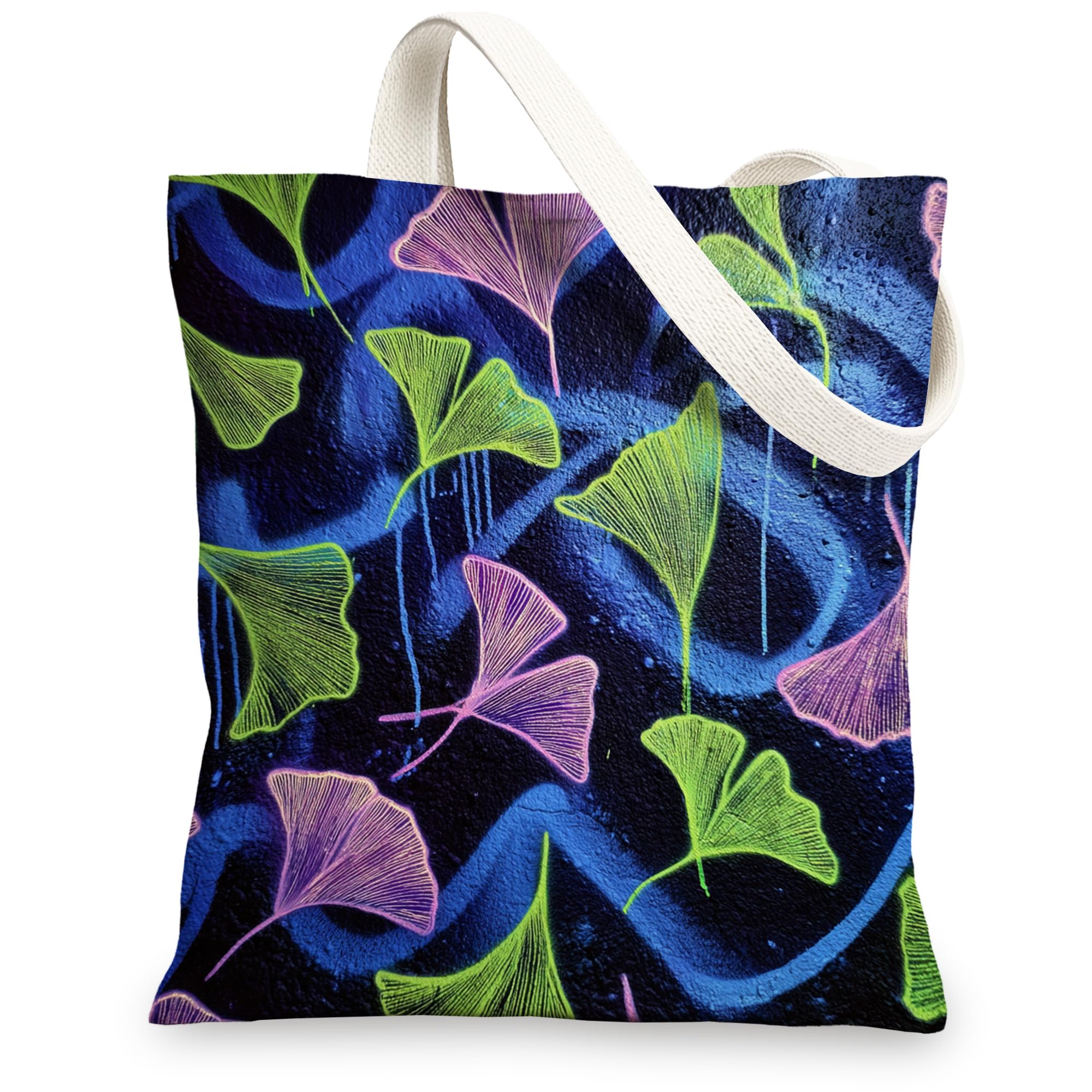 Ginkgo Leaf Canvas Tote Bag, Stylish Reusable Grocery Bags, Lightweight Colorful Shoulder Strap Purses 13x15 Inch