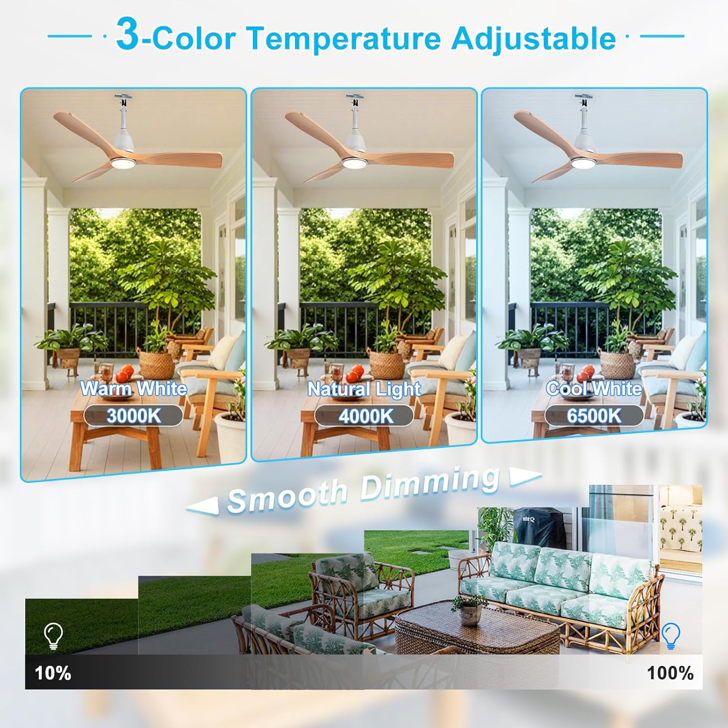 Depuley Outdoor Ceiling Fan with Lights: 42" Silver Gazebo Fans Outdoor Hanging with Remote APP Control - Plug in Waterproof Fans with Light for Patio Porch Reversible Wood Blades 3CCT 6 Speeds Timer - Image 2