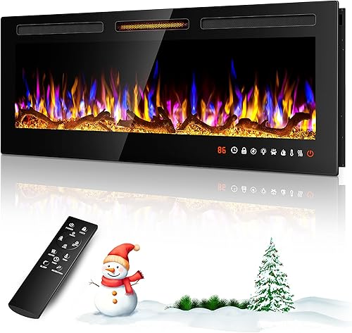 Miniatura 1 de ALPACA Chimenea eléctrica delgada de 50 pulgadas empotrada y montada en la pared, chimenea de pared y chimenea lineal independiente, con control